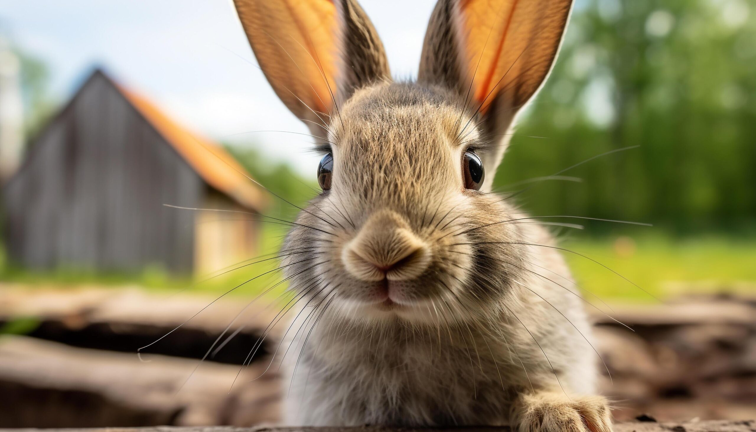 Ai-generated-cute-small-rabbit-sitting-on-green-grass-looking-at-camera-generated-by-ai-free-photo
