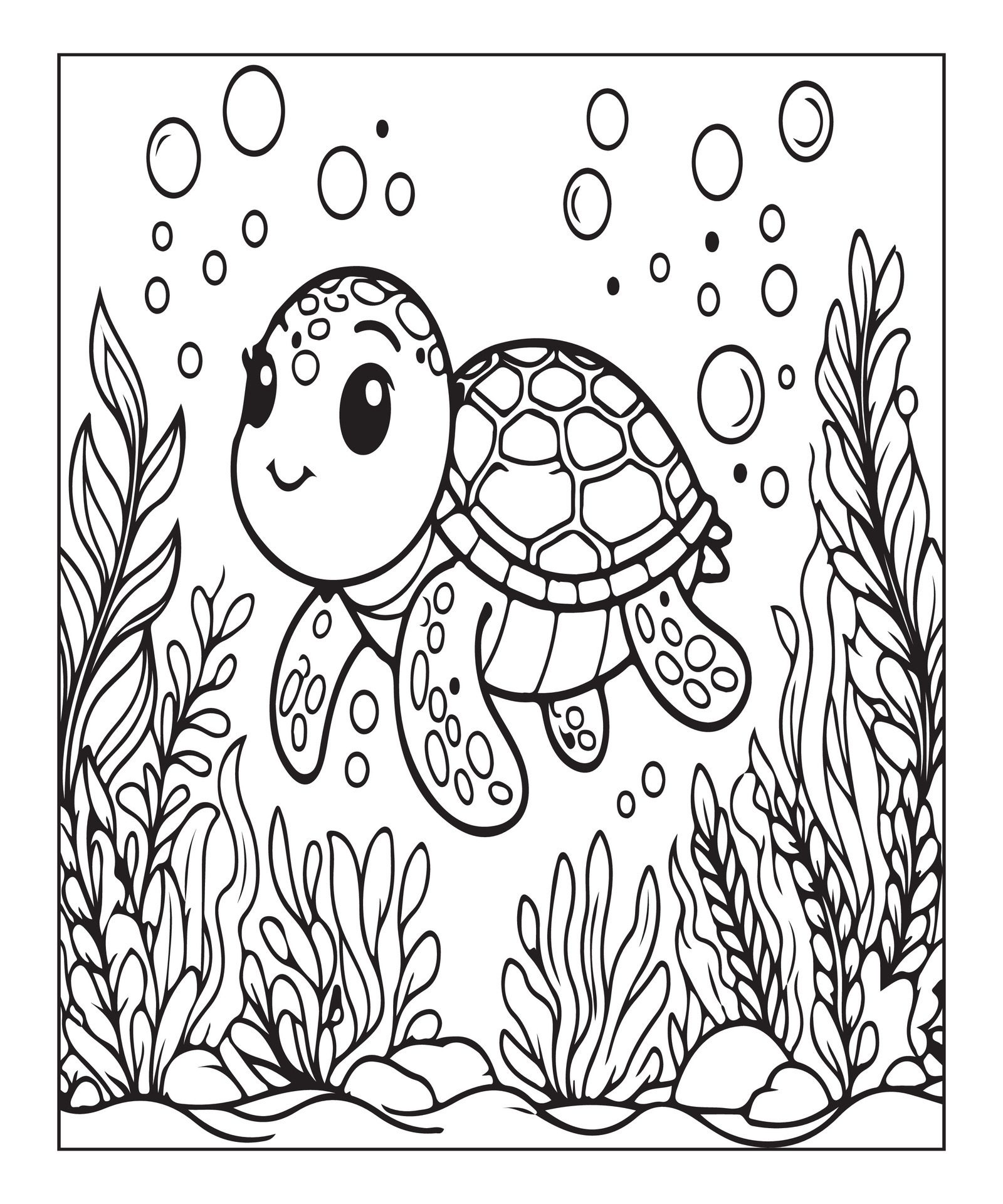 Ai-generated-cute-turtle-coloring-page-for-kids-free-vector