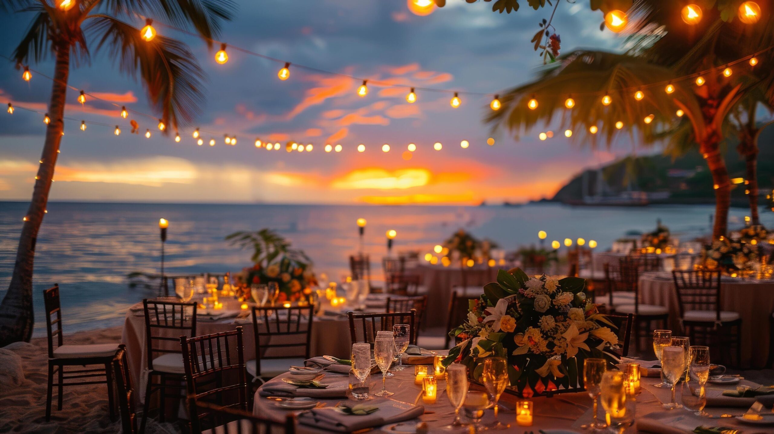 Ai-generated-dinner-table-set-up-with-sunset-background-free-photo