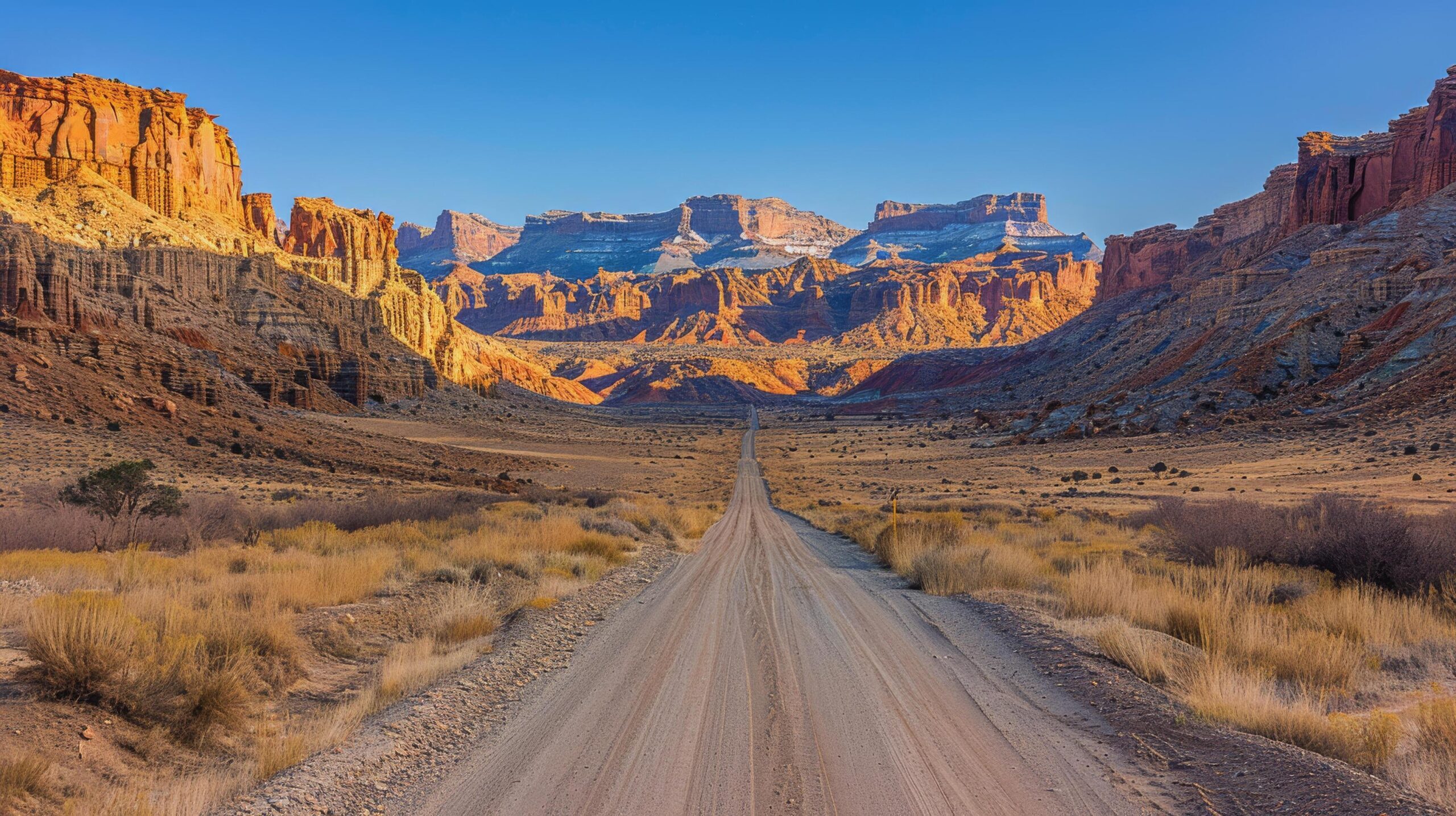Ai-generated-dirt-road-in-desert-surrounded-by-mountains-free-photo