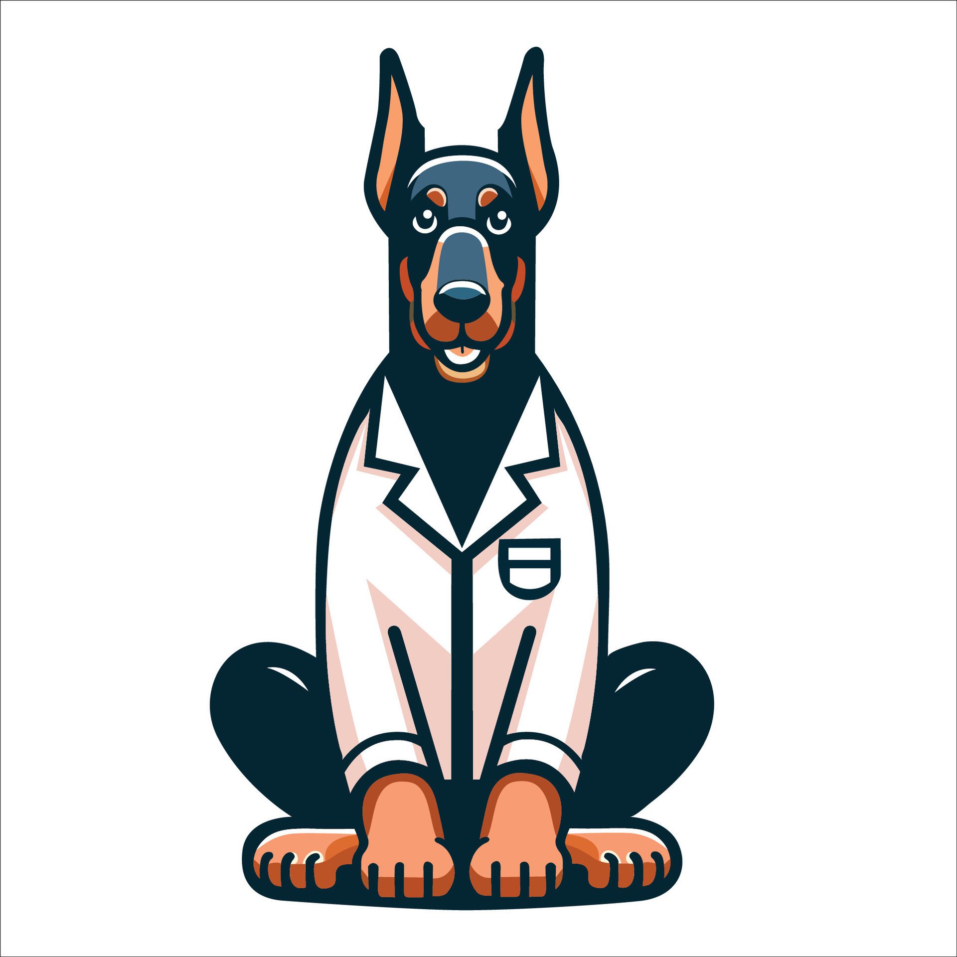 Ai-generated-dobermann-dog-doctor-sitting-and-looking-up-illustration-free-vector