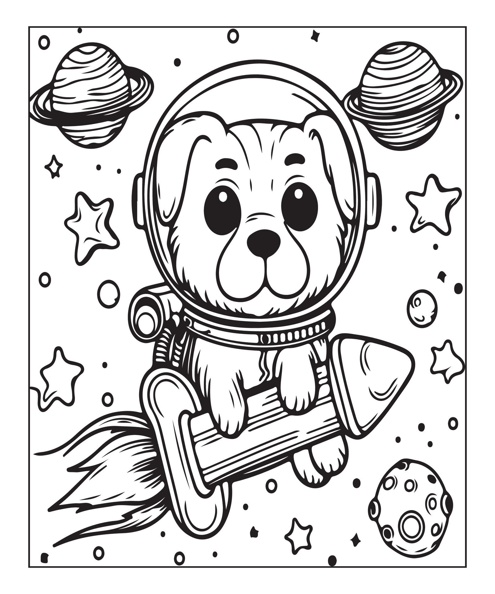 Ai-generated-dog-in-a-space-coloring-page-free-vector