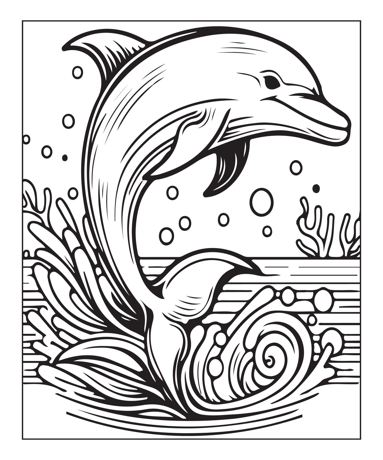 Ai-generated-dolphin-coloring-page-for-kids-free-vector