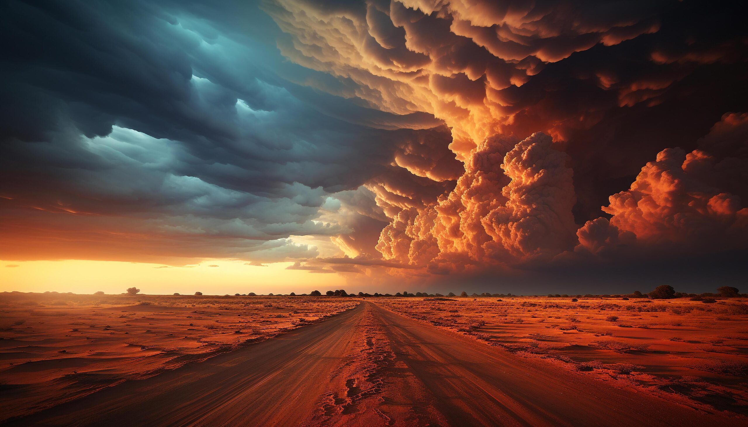 Ai-generated-dramatic-sky-reflects-orange-sunset-over-tranquil-rural-landscape-generated-by-ai-free-photo