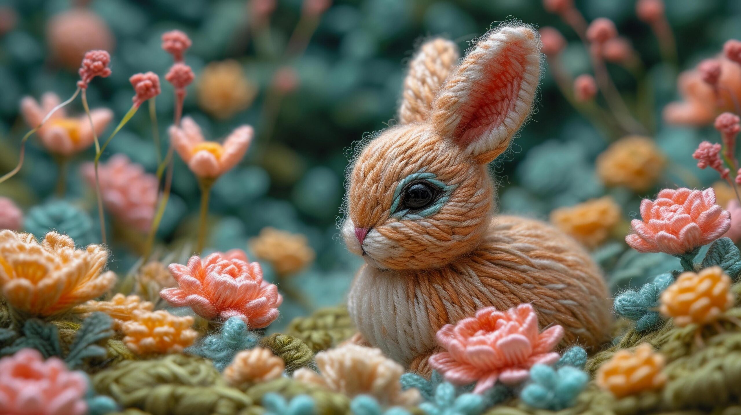 Ai-generated-easter-bunny-bright-colored-embroidery-style-background-image-generative-ai-free-photo