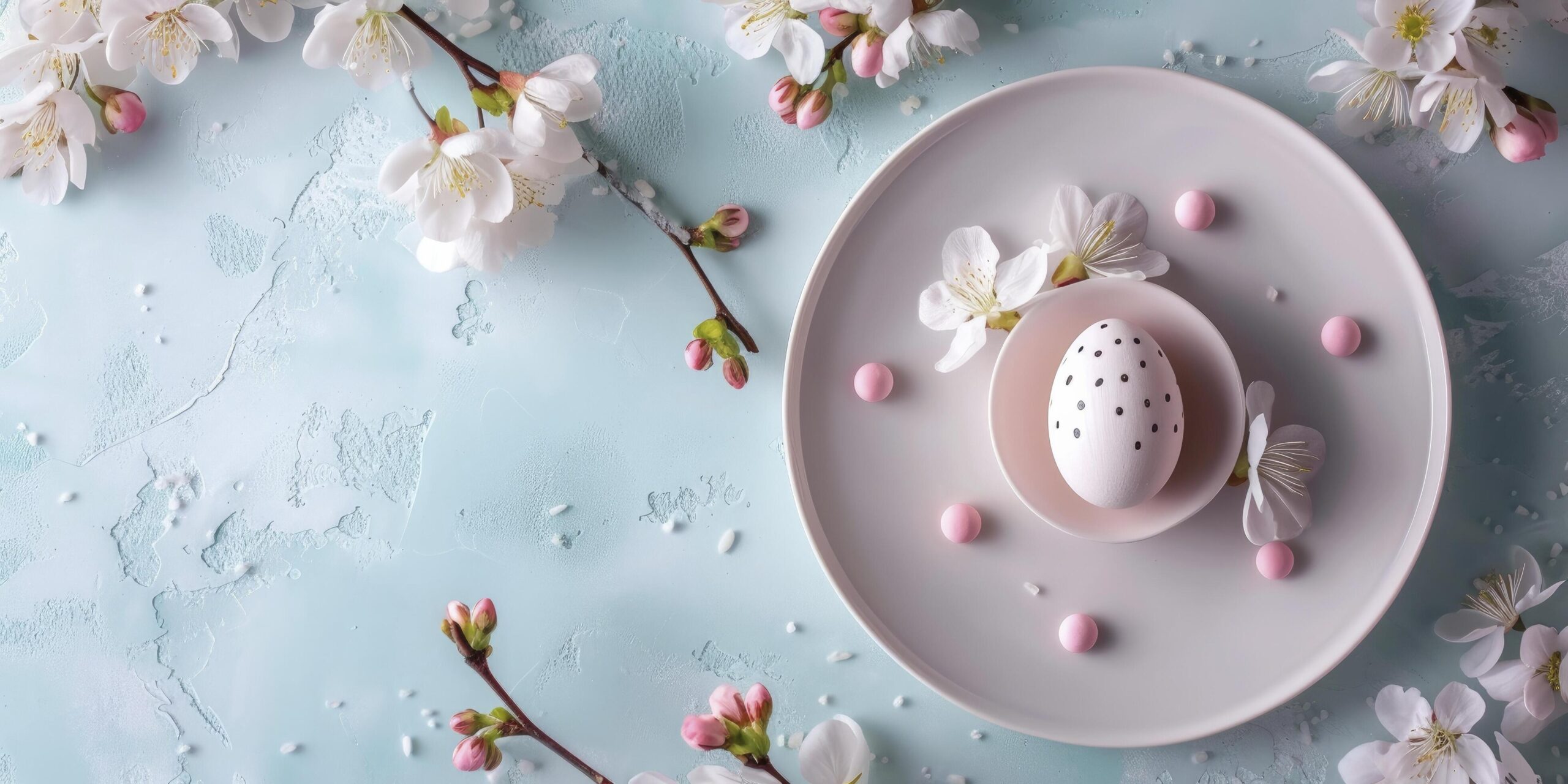 Ai-generated-easter-egg-blossom-branch-on-a-plate-a-delightful-easter-concept-with-artistic-flair-free-photo