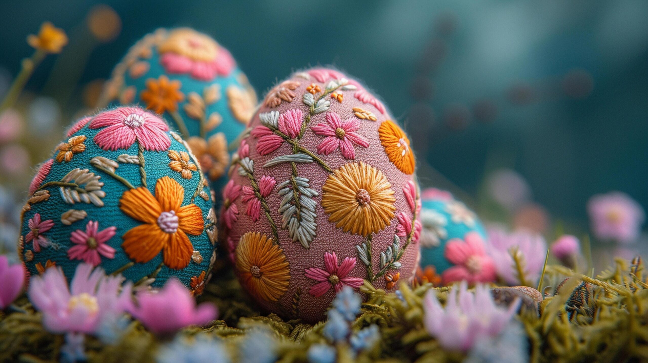 Ai-generated-easter-eggs-bright-colored-embroidery-style-background-image-generative-ai-free-photo