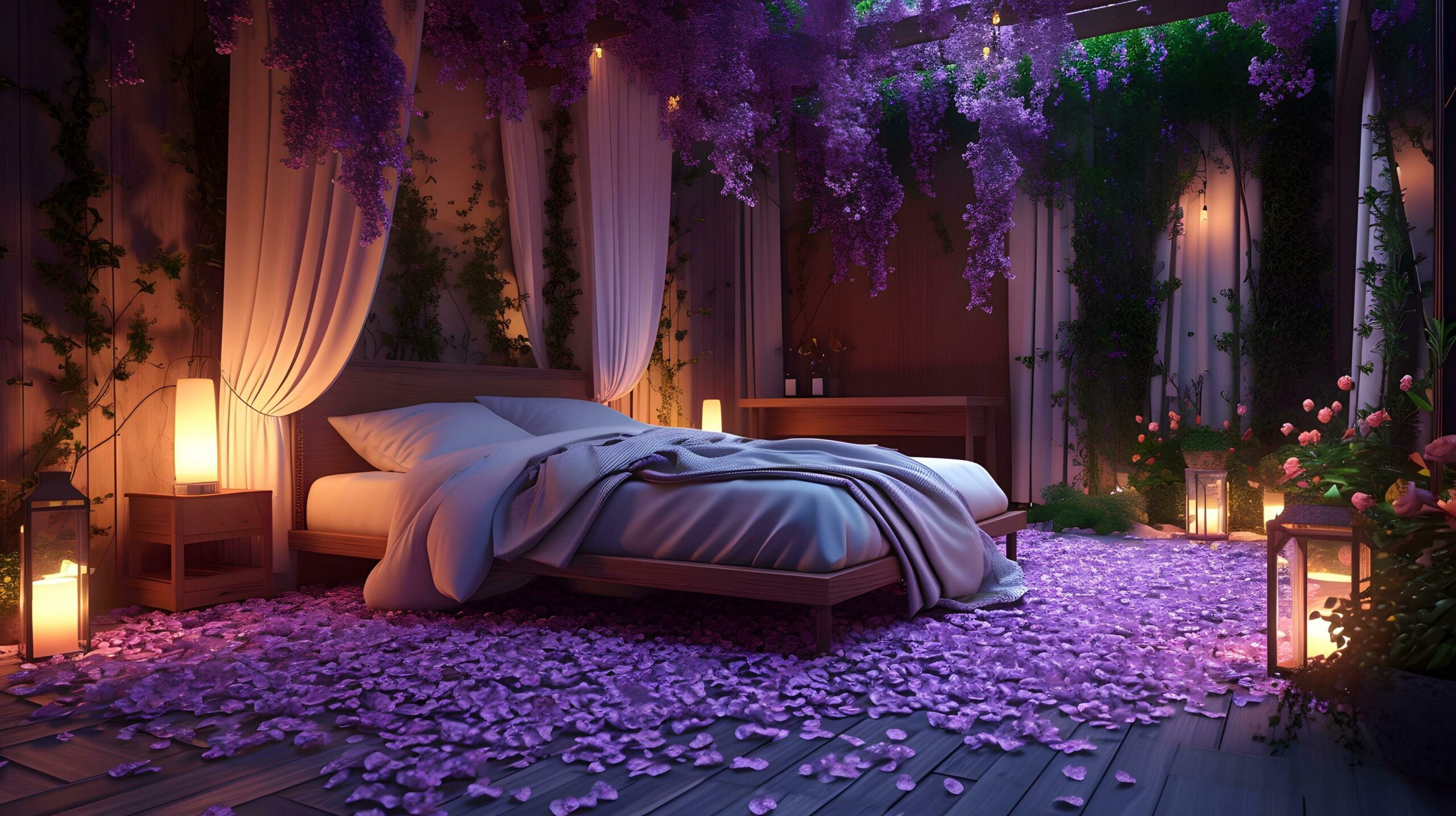 Ai-generated-enchanted-night-in-a-floral-bower-of-lavender-bliss-free-photo