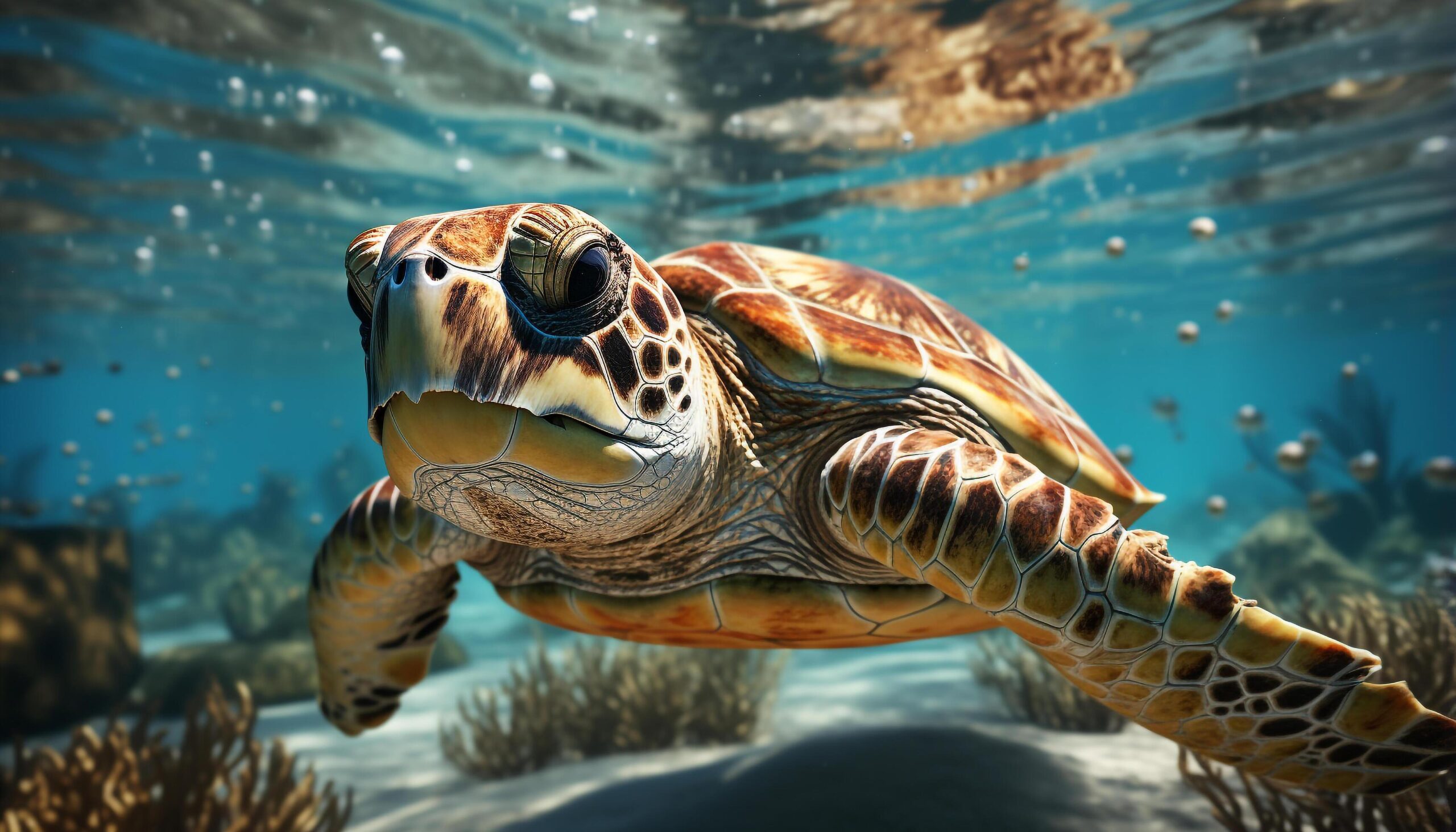 Ai-generated-endangered-sea-turtle-swimming-in-blue-underwater-a-beautiful-sight-generated-by-ai-free-photo