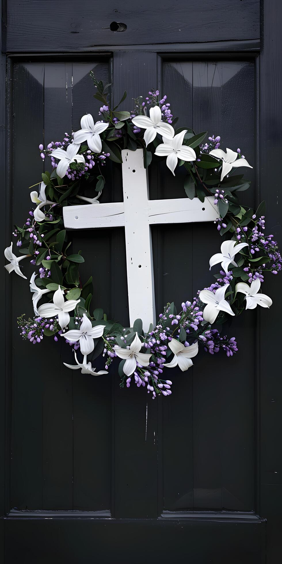 Ai-generated-floral-wreath-with-religious-symbols-free-photo