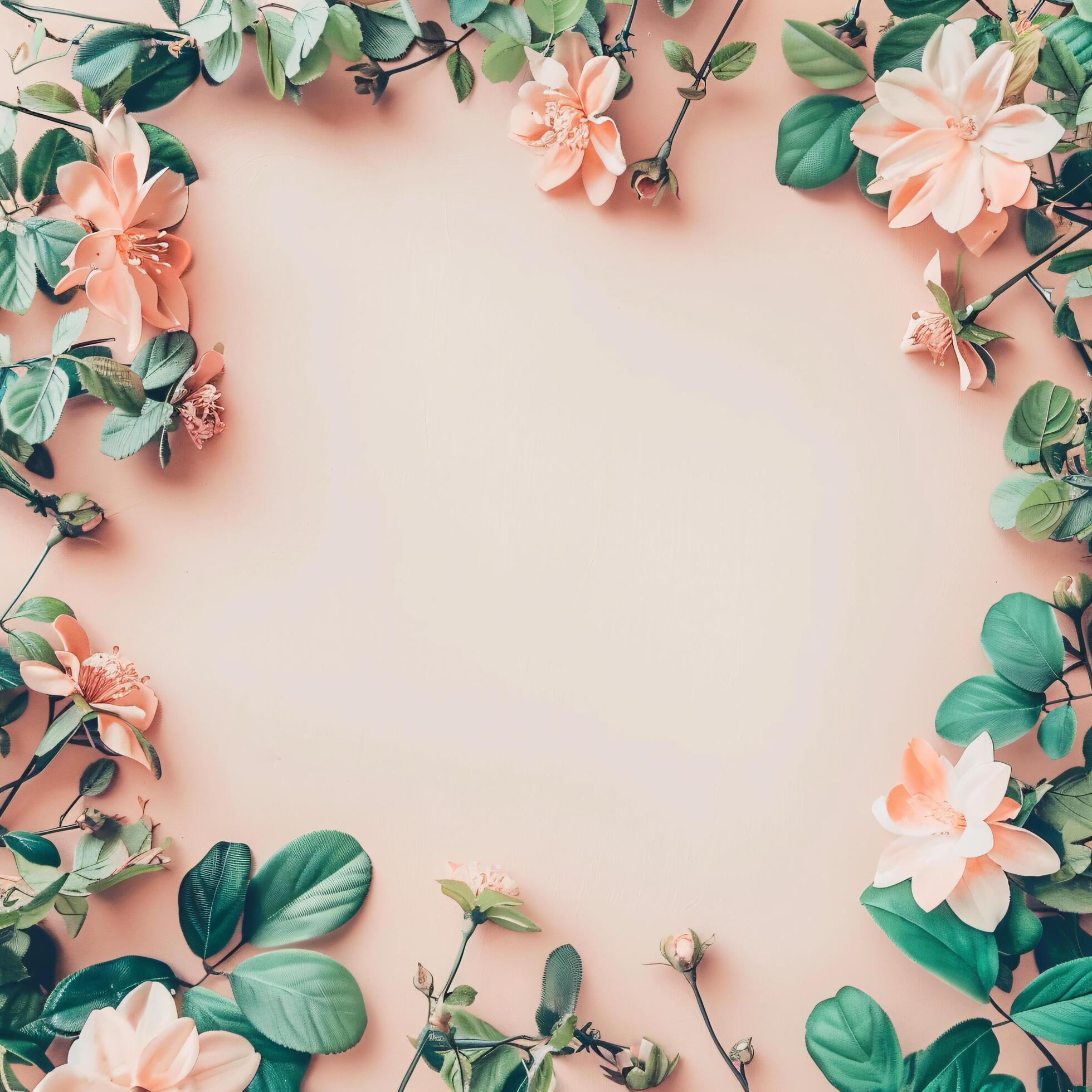 Ai-generated-flowers-botanical-frame-on-pink-pastel-background-free-photo
