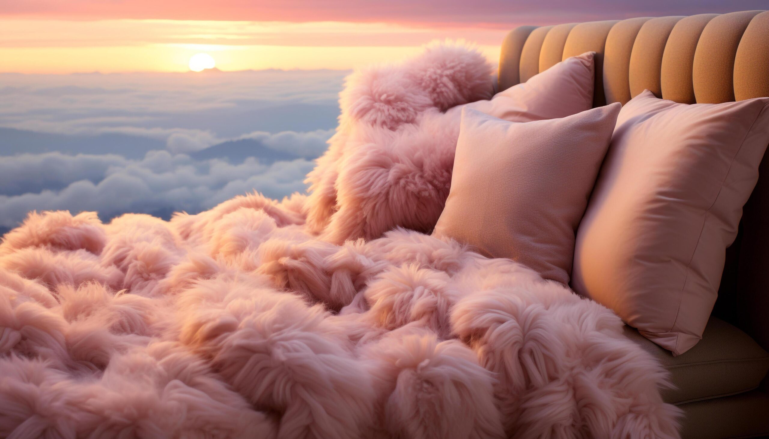 Ai-generated-fluffy-dog-enjoys-winter-outdoors-sleeping-on-soft-comfortable-pillow-generated-by-ai-free-photo