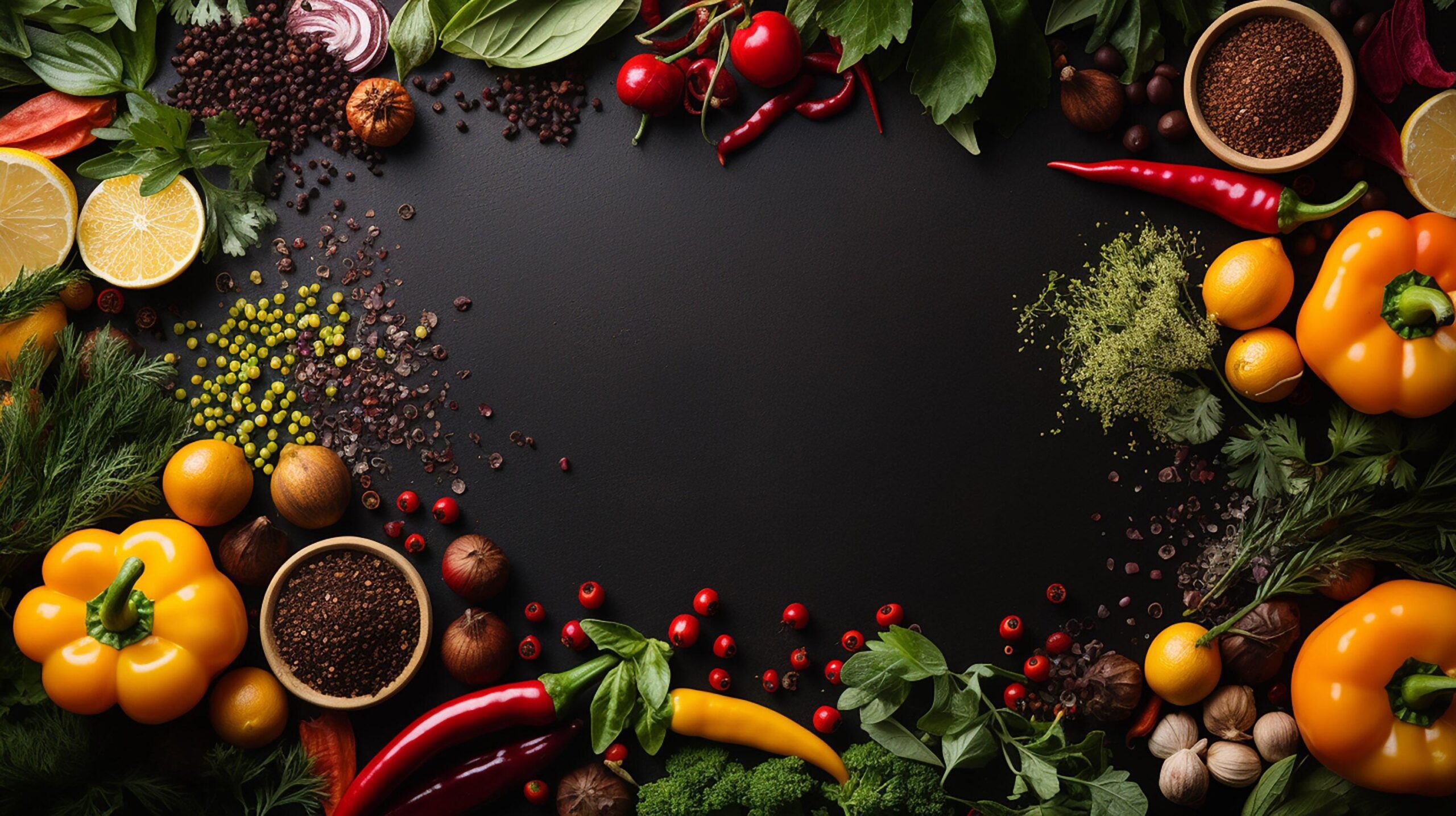 Ai-generated-frame-made-of-different-vegetables-and-spices-with-copy-space-with-big-space-for-text-free-photo