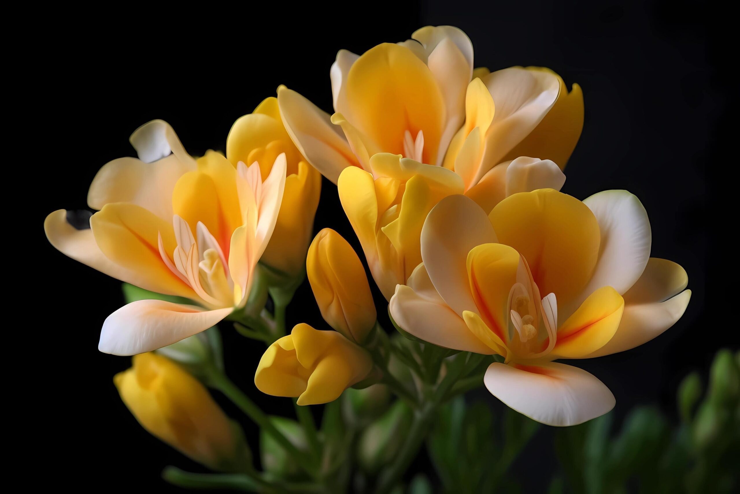 Ai-generated-freesia-flower-native-to-southern-africa-known-for-their-fragrant-blooms-and-bright-colors-they-are-often-used-for-decorative-purposes-and-as-a-symbol-of-trust-free-photo