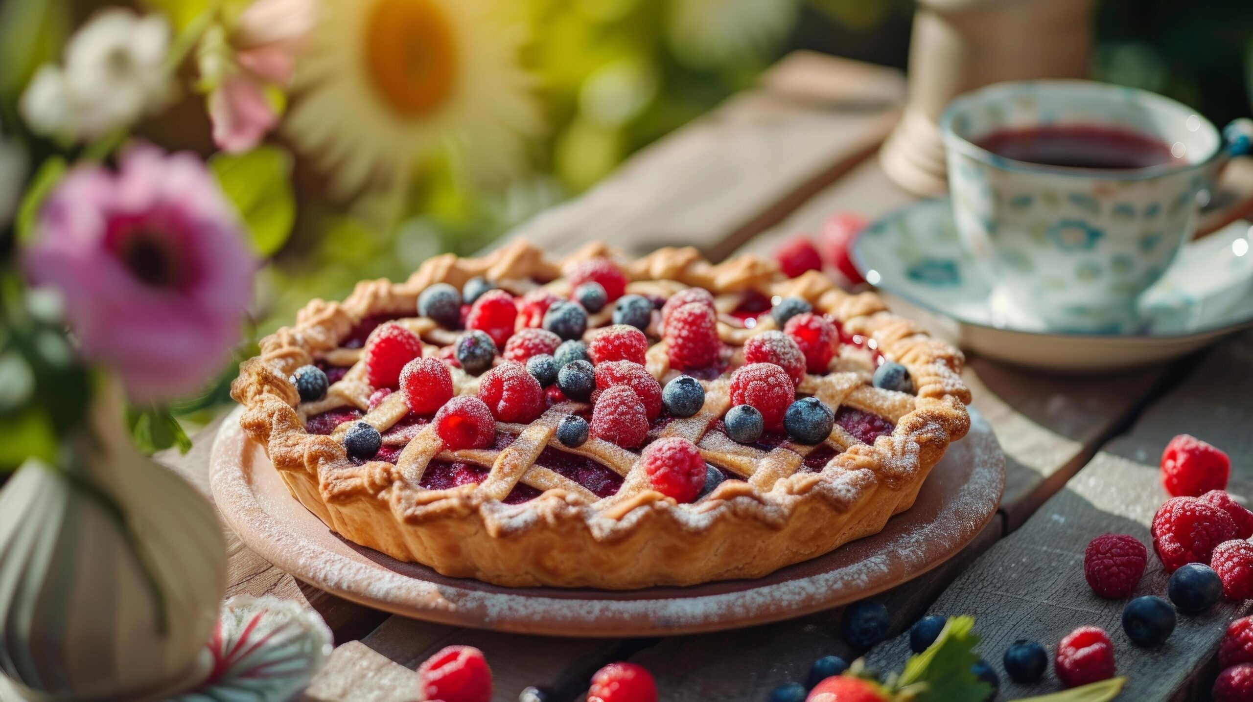 Ai-generated-fresh-berry-pie-on-a-wooden-table-in-a-wide-summer-garden-free-photo