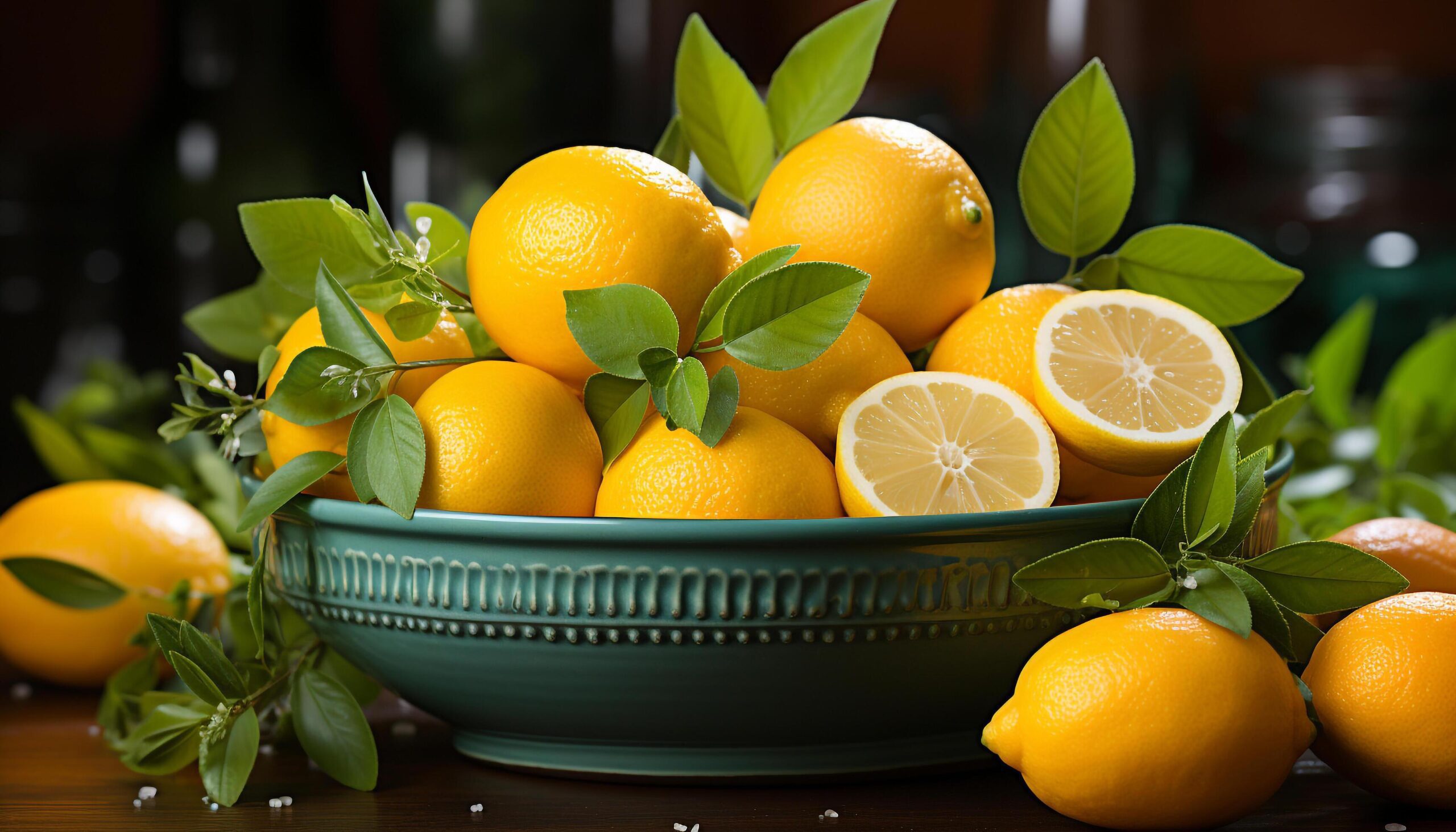 Ai-generated-fresh-citrus-fruit-on-wooden-table-healthy-eating-summer-generated-by-ai-free-photo