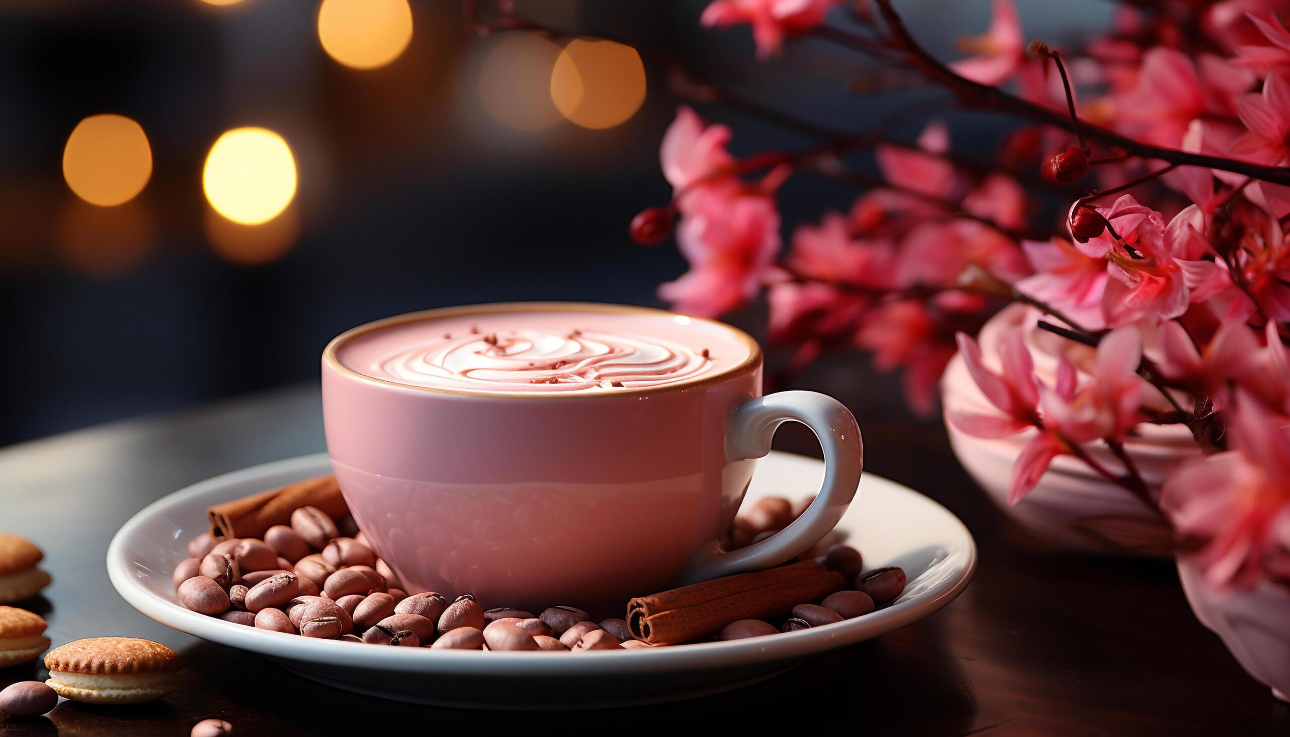 Ai-generated-fresh-coffee-cup-on-wooden-table-with-chocolate-dessert-generated-by-ai-free-photo