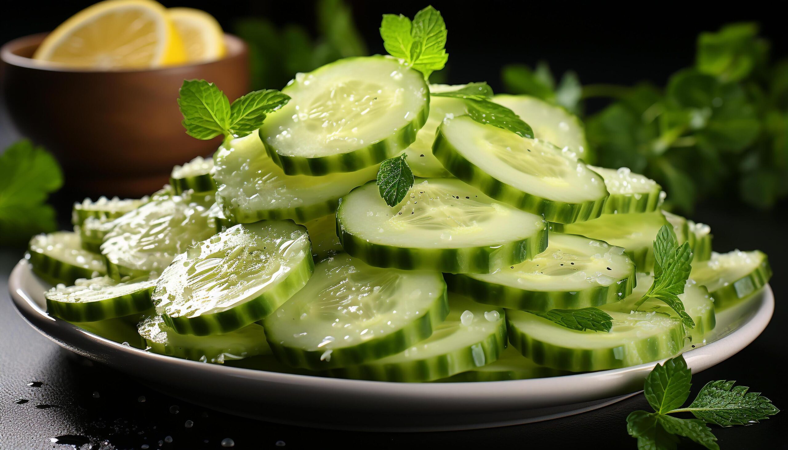 Ai-generated-fresh-cucumber-slices-on-a-wooden-plate-a-healthy-snack-generated-by-ai-free-photo