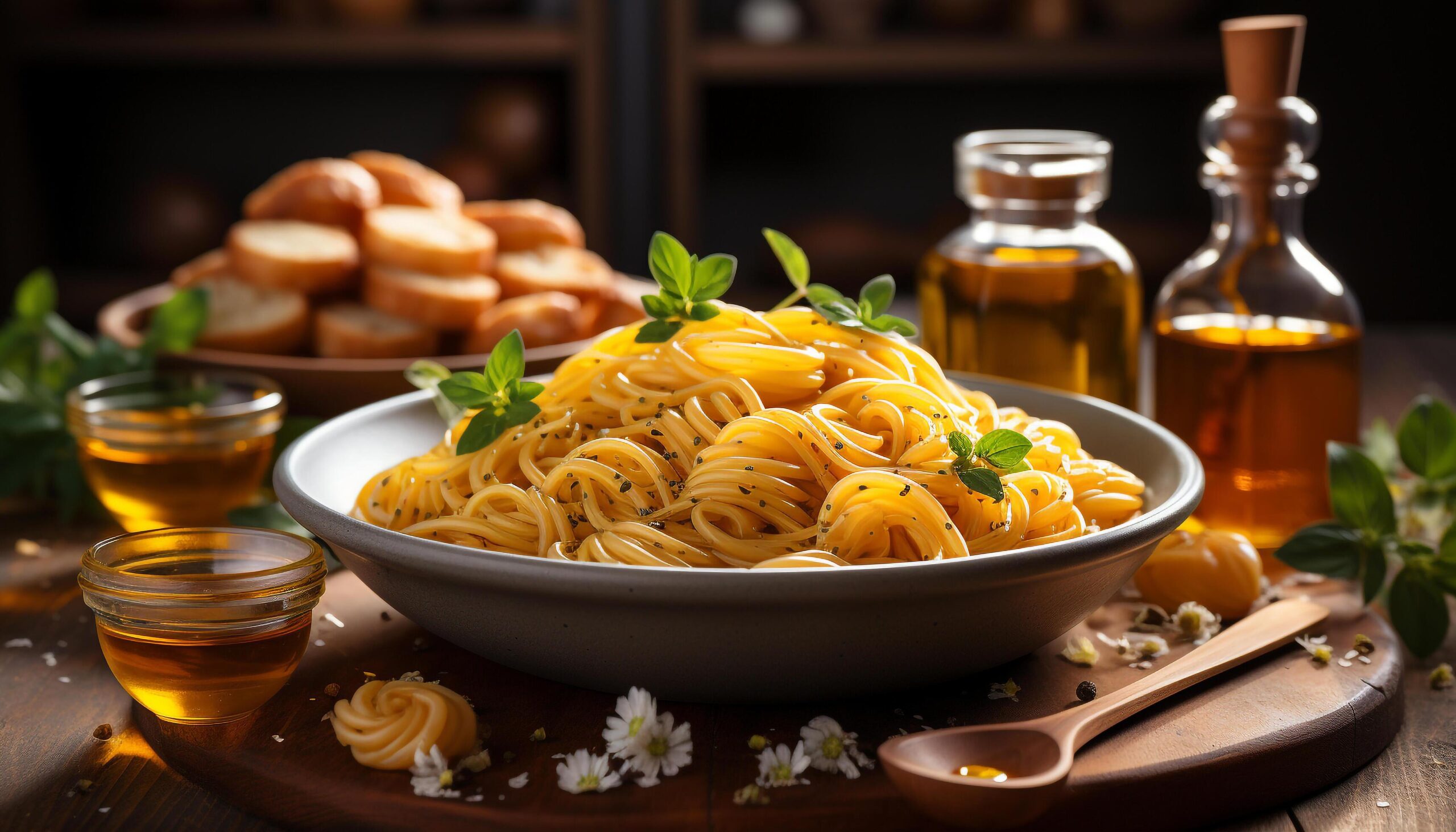 Ai-generated-fresh-homemade-pasta-on-rustic-wooden-table-healthy-gourmet-meal-generated-by-ai-free-photo