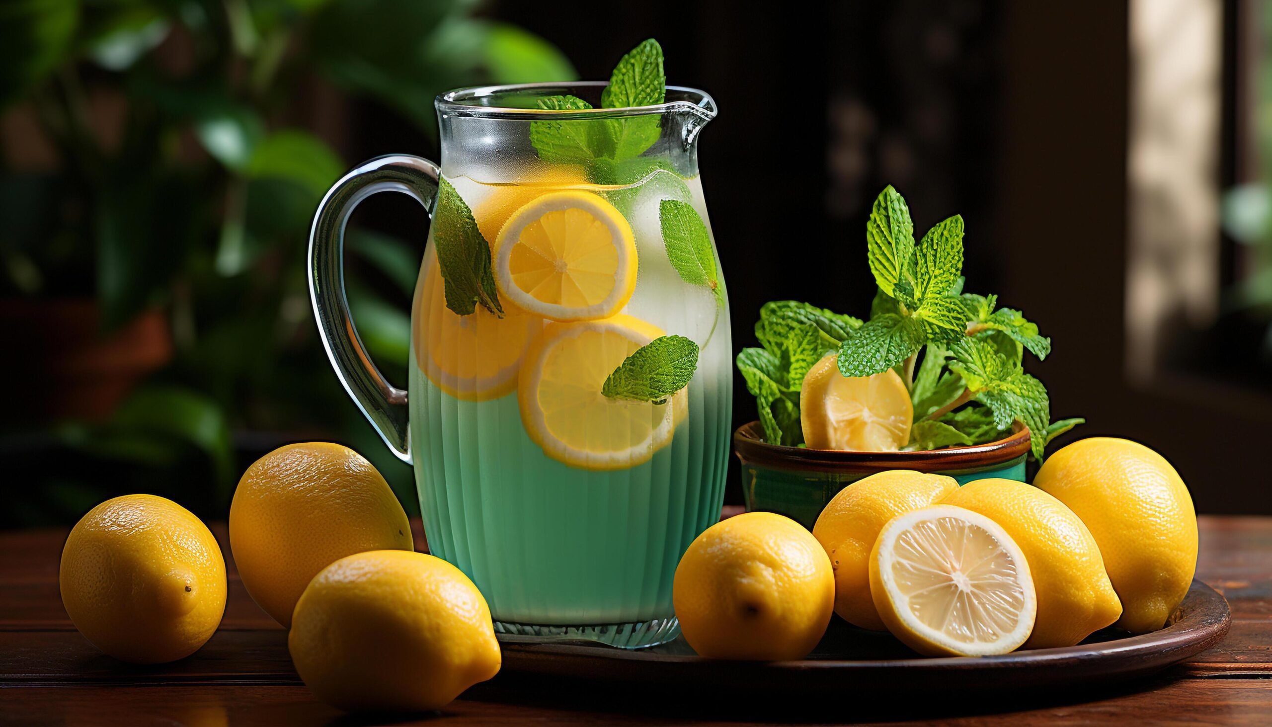 Ai-generated-fresh-lemonade-with-mint-leaf-ice-and-citrus-fruit-generated-by-ai-free-photo