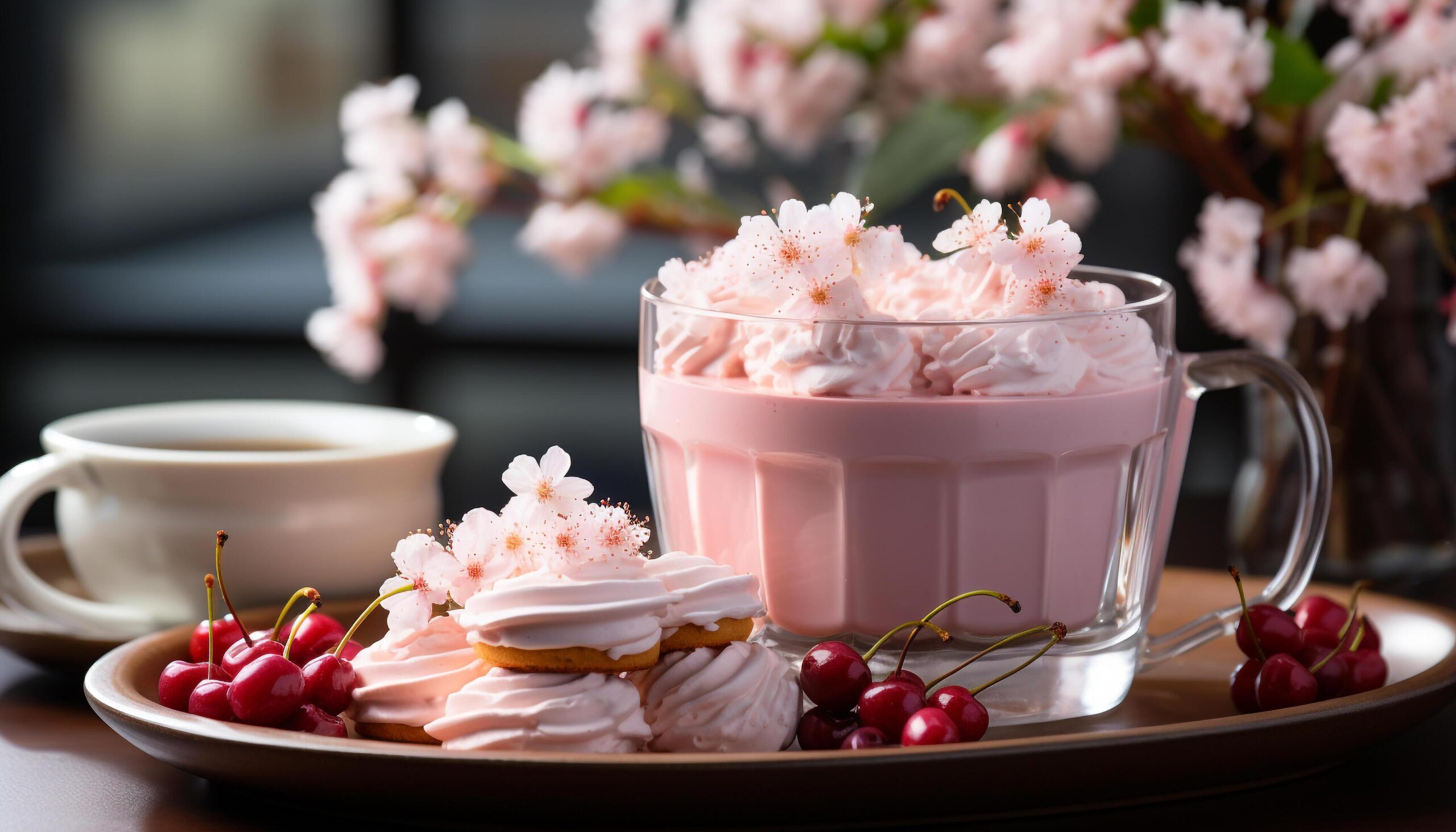 Ai-generated-fresh-pink-flowers-on-a-wooden-table-a-sweet-summer-treat-generated-by-ai-free-photo