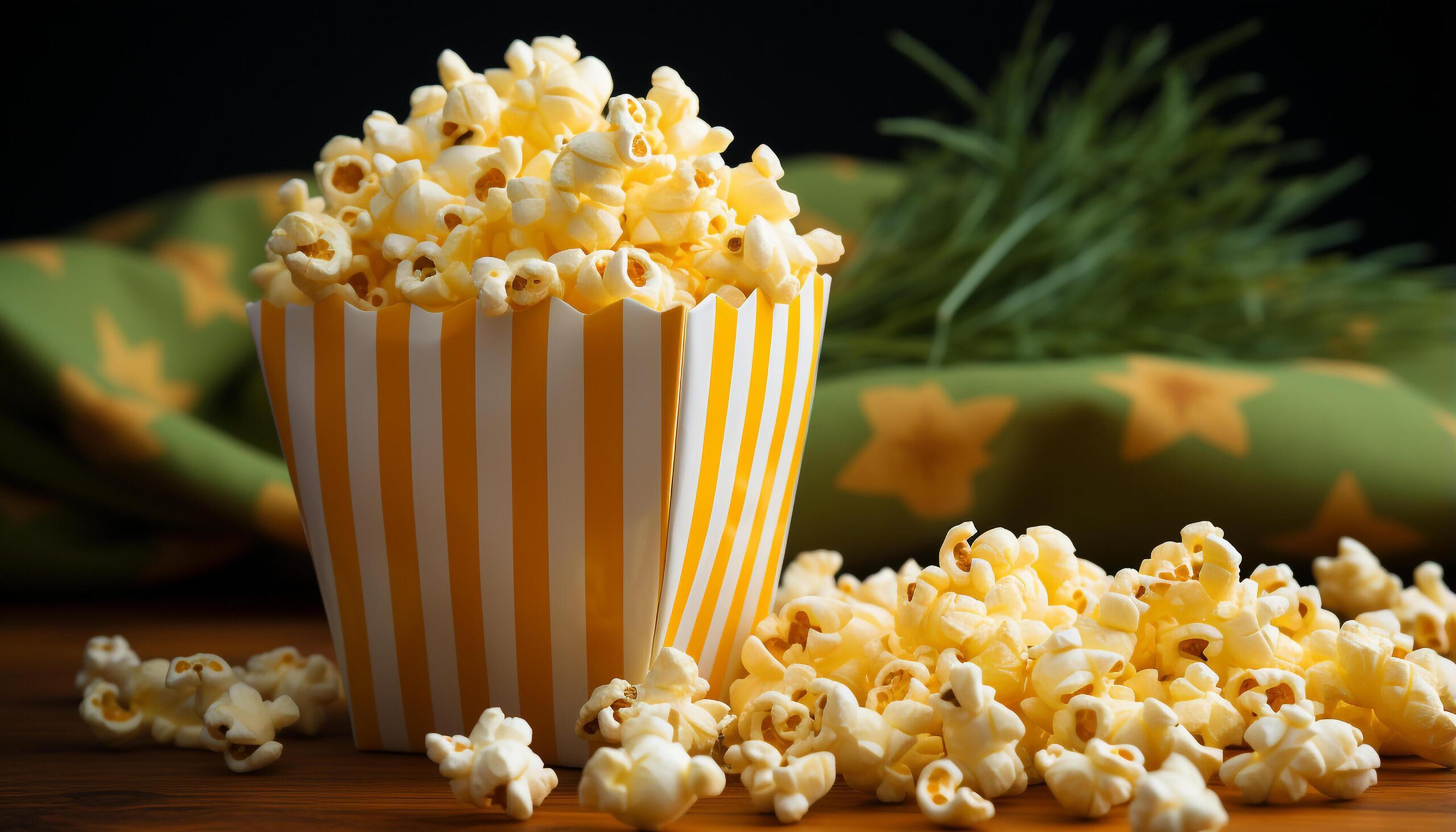 Ai-generated-fresh-popcorn-in-striped-bucket-perfect-movie-theater-snack-generated-by-ai-free-photo