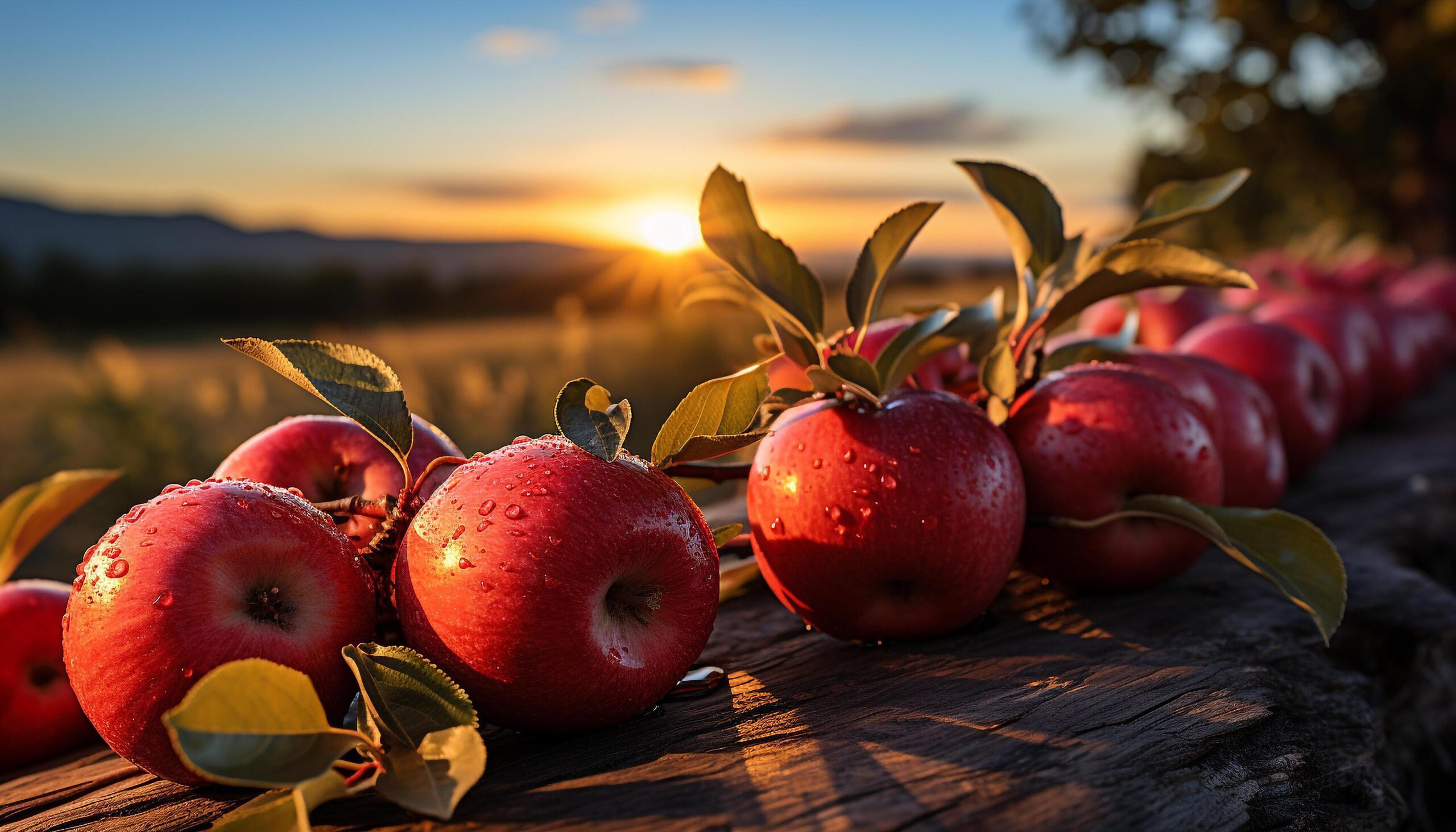 Ai-generated-fresh-ripe-apple-on-rustic-wooden-table-in-nature-generated-by-ai-free-photo