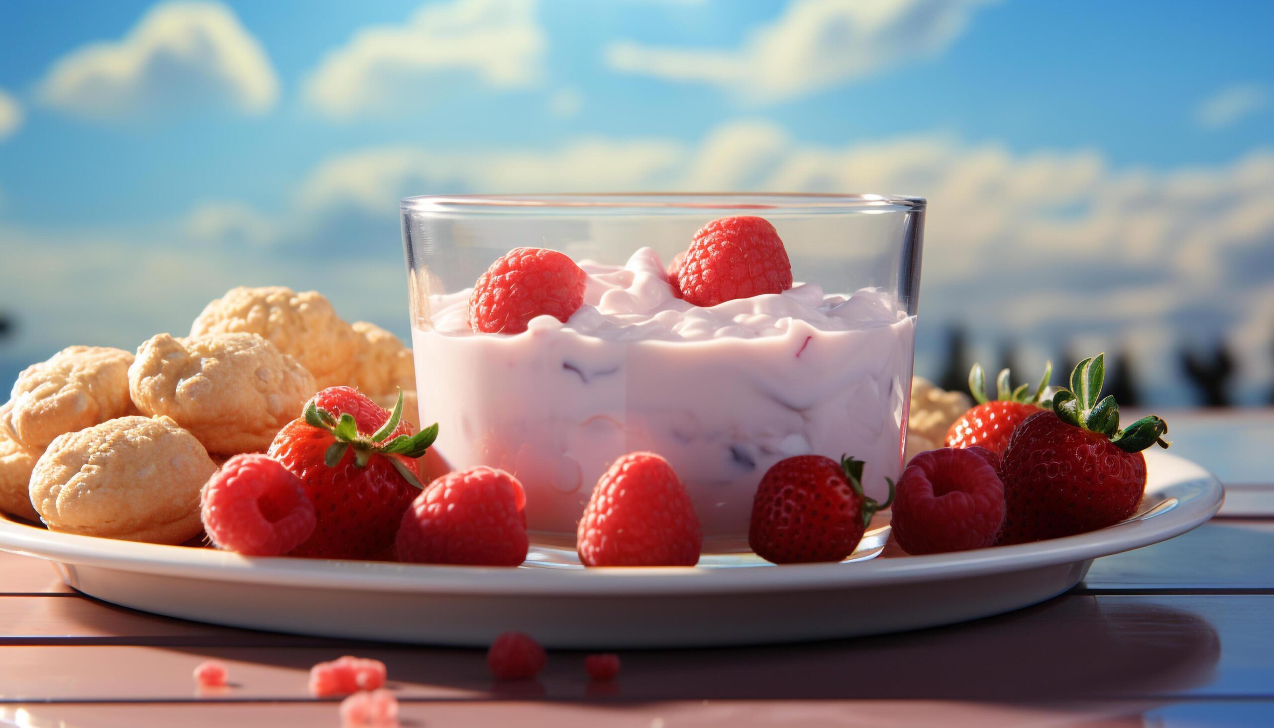 Ai-generated-fresh-summer-berries-on-a-plate-with-yogurt-and-granola-generated-by-ai-free-photo