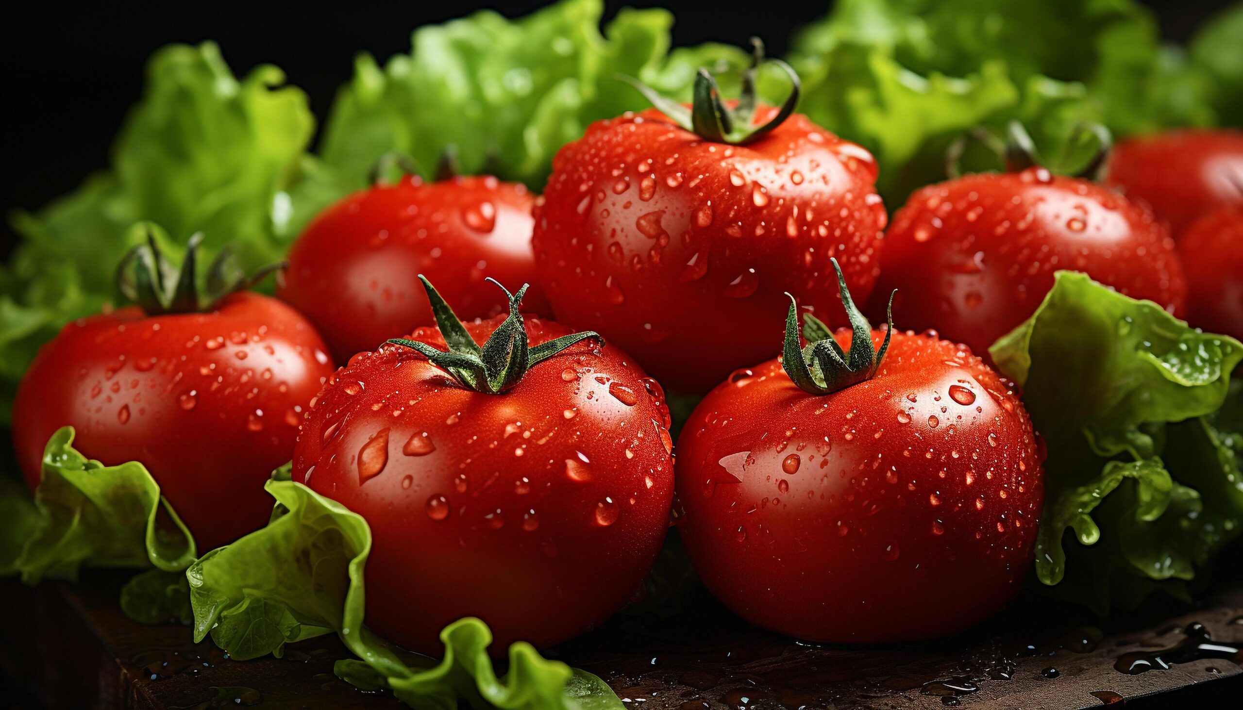 Ai-generated-fresh-tomato-healthy-salad-organic-vegetable-ripe-fruit-wet-leaf-generated-by-ai-free-photo