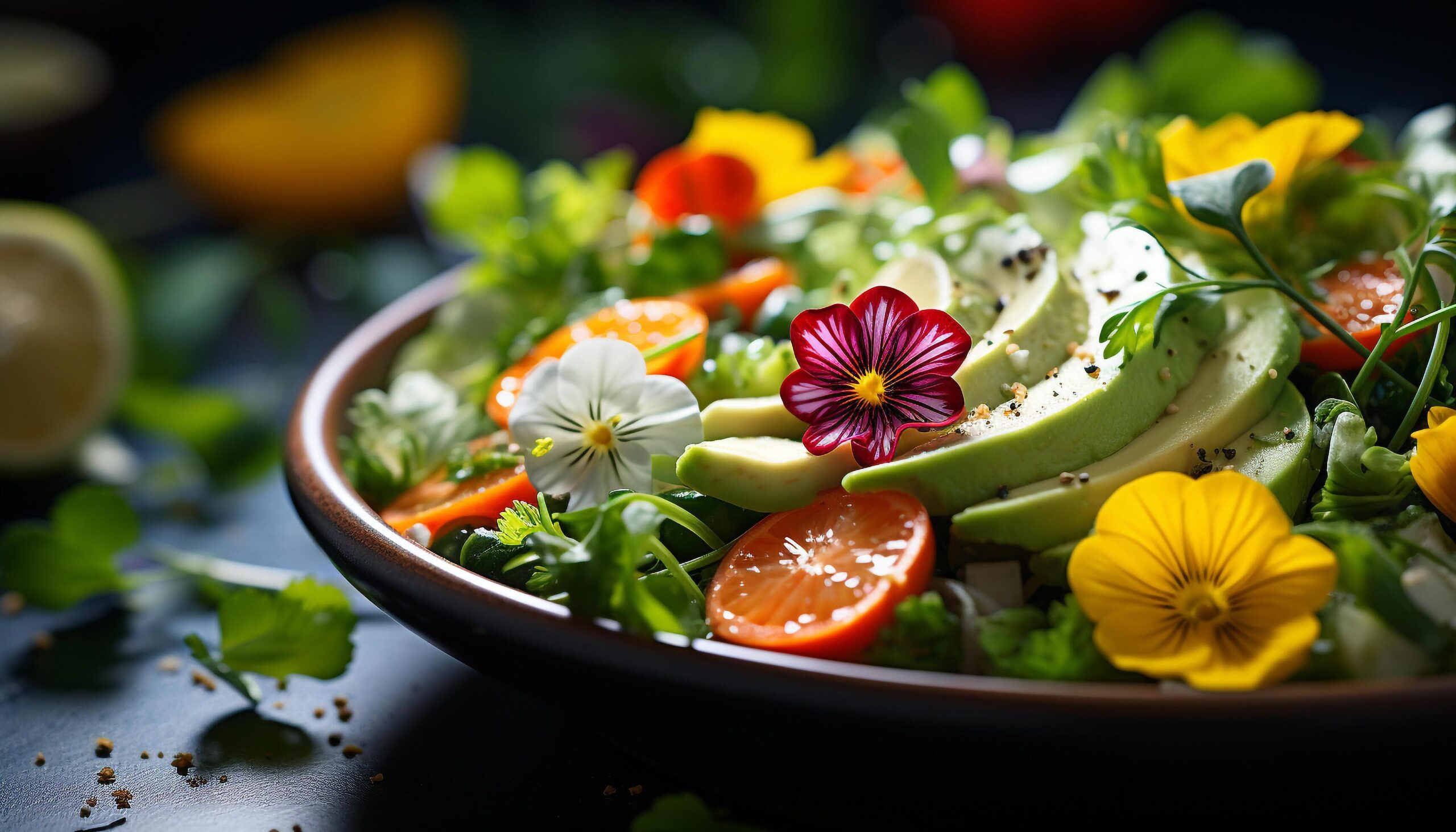 Ai-generated-fresh-vegetable-salad-healthy-and-organic-on-wooden-table-generated-by-ai-free-photo