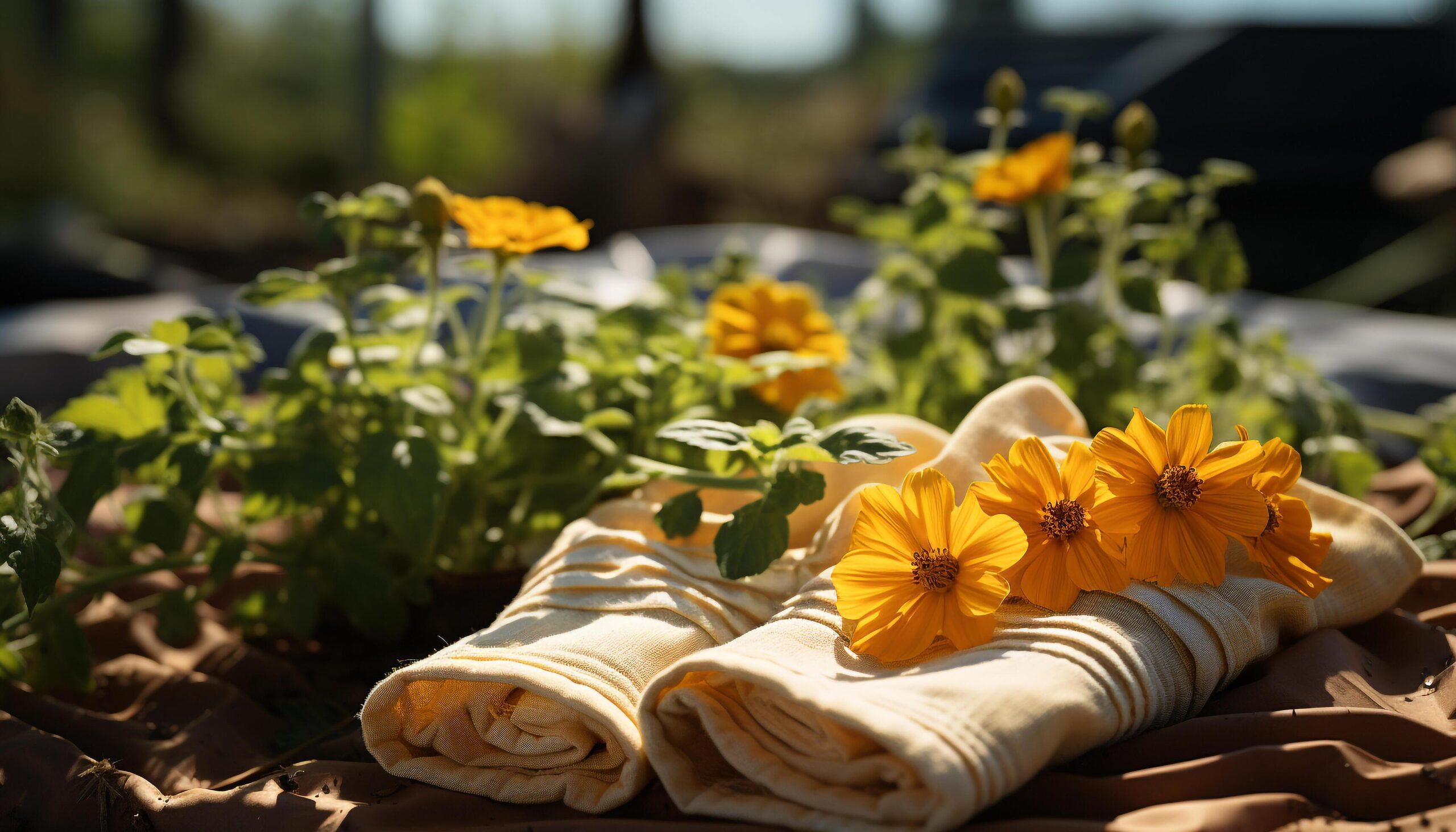 Ai-generated-fresh-yellow-flower-on-wooden-table-brings-summer-beauty-generated-by-ai-free-photo
