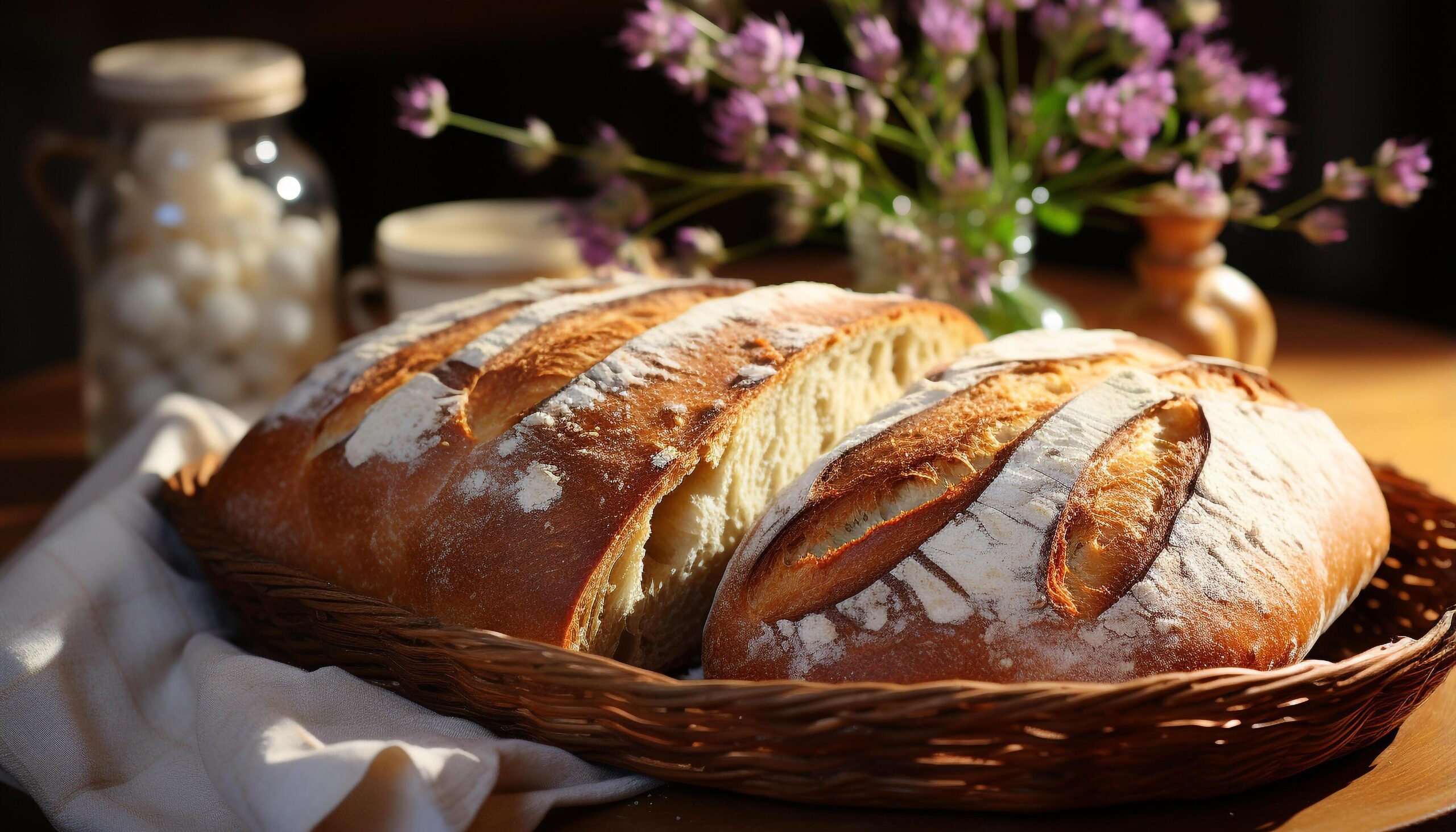 Ai-generated-freshly-baked-bread-on-rustic-wooden-table-a-gourmet-delight-generated-by-ai-free-photo