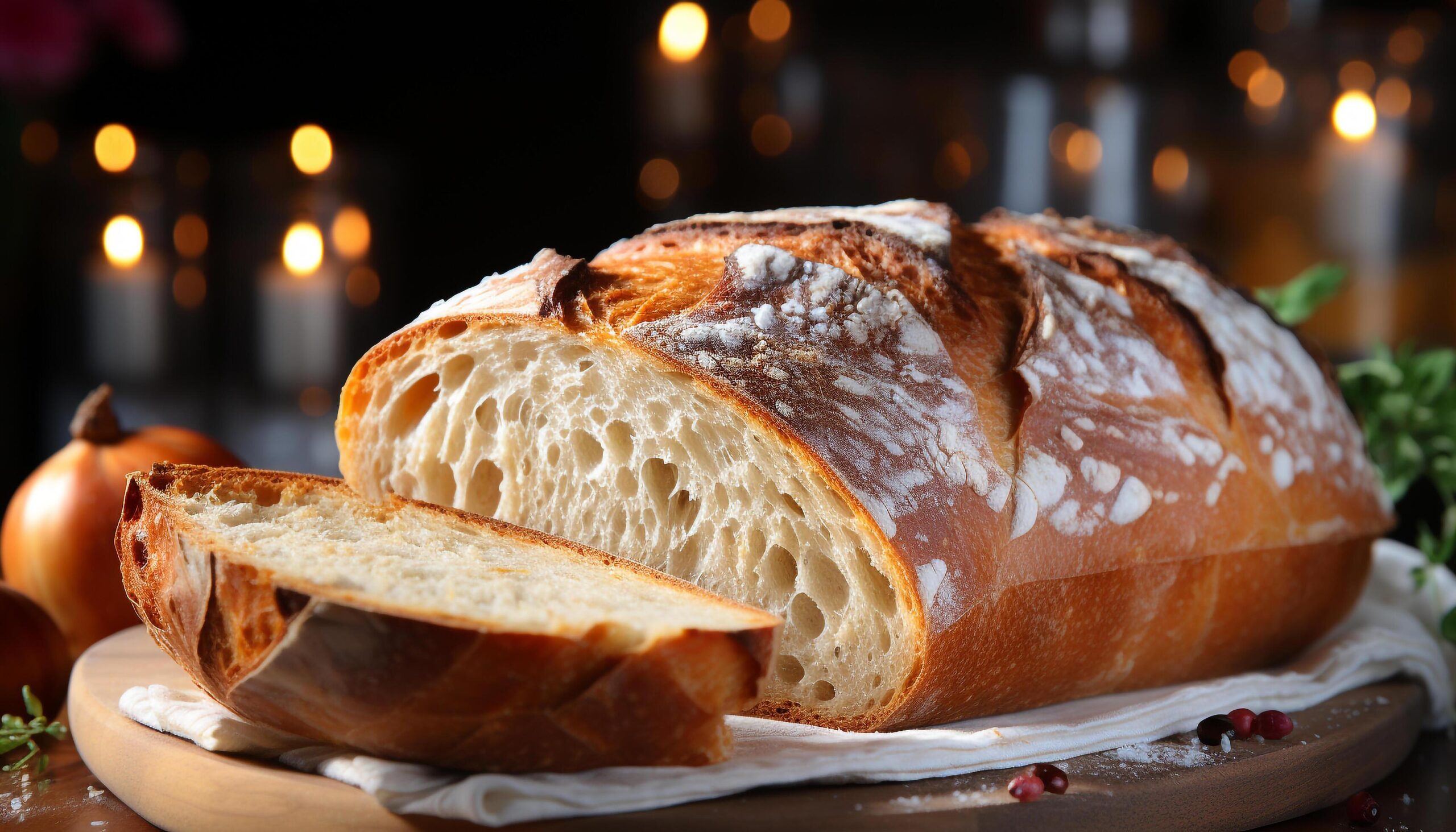 Ai-generated-freshly-baked-bread-on-wooden-table-a-delicious-meal-generated-by-ai-free-photo