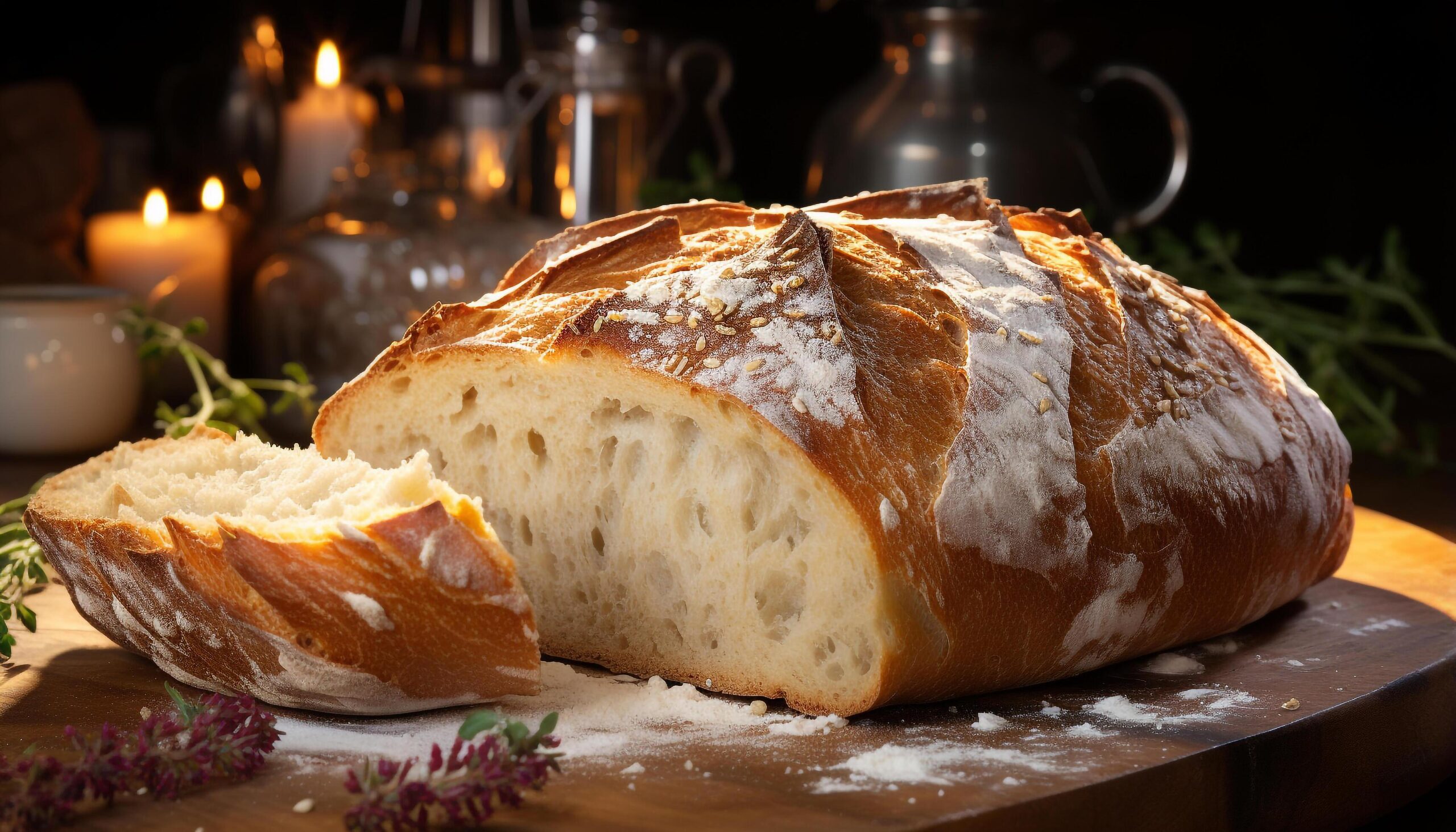 Ai-generated-freshly-baked-bread-on-wooden-table-a-homemade-gourmet-meal-generated-by-ai-free-photo