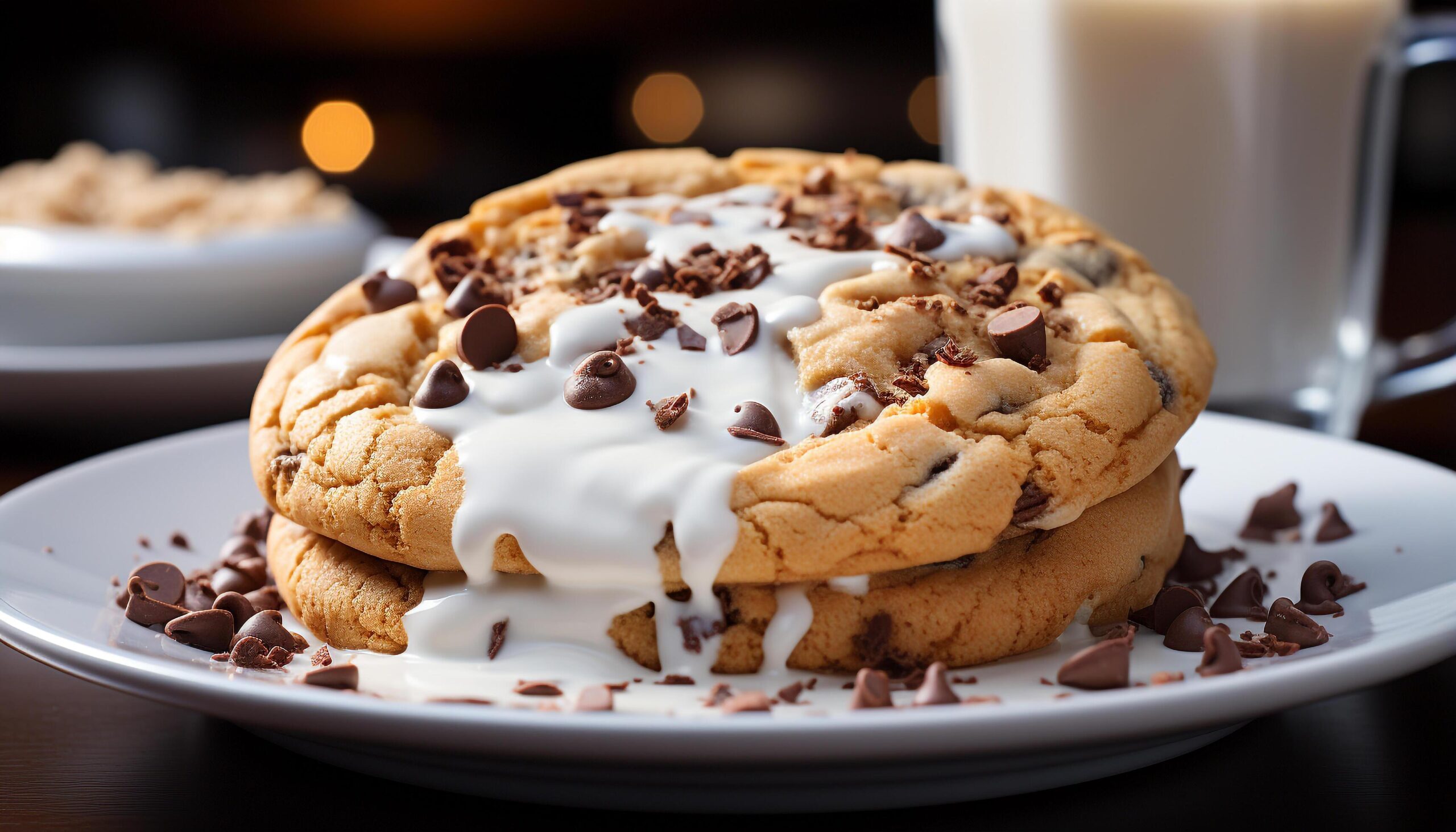 Ai-generated-freshly-baked-chocolate-chip-cookies-on-a-rustic-wooden-plate-generated-by-ai-free-photo