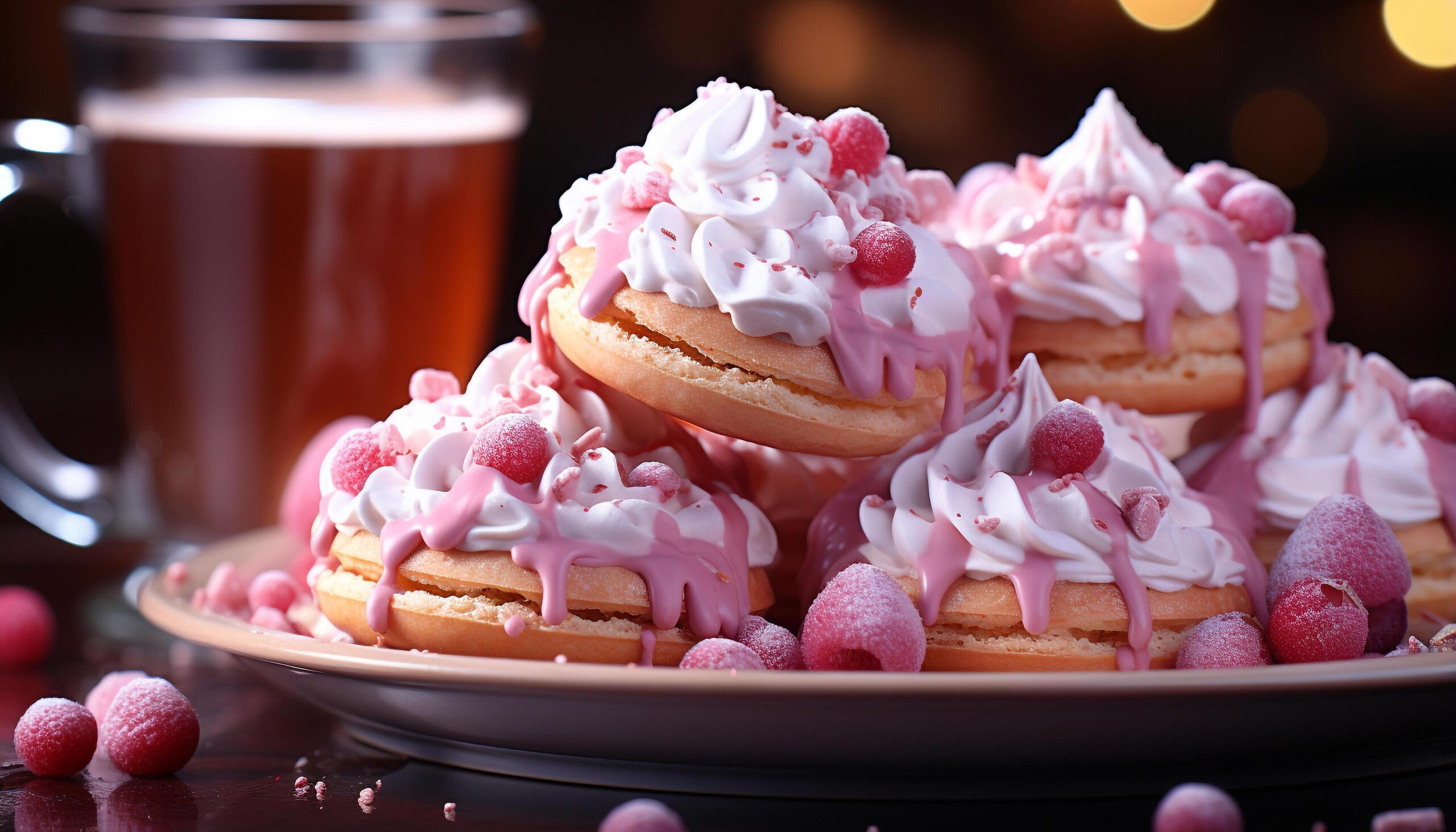 Ai-generated-freshly-baked-homemade-dessert-on-a-pink-table-indulgence-celebration-generated-by-ai-free-photo