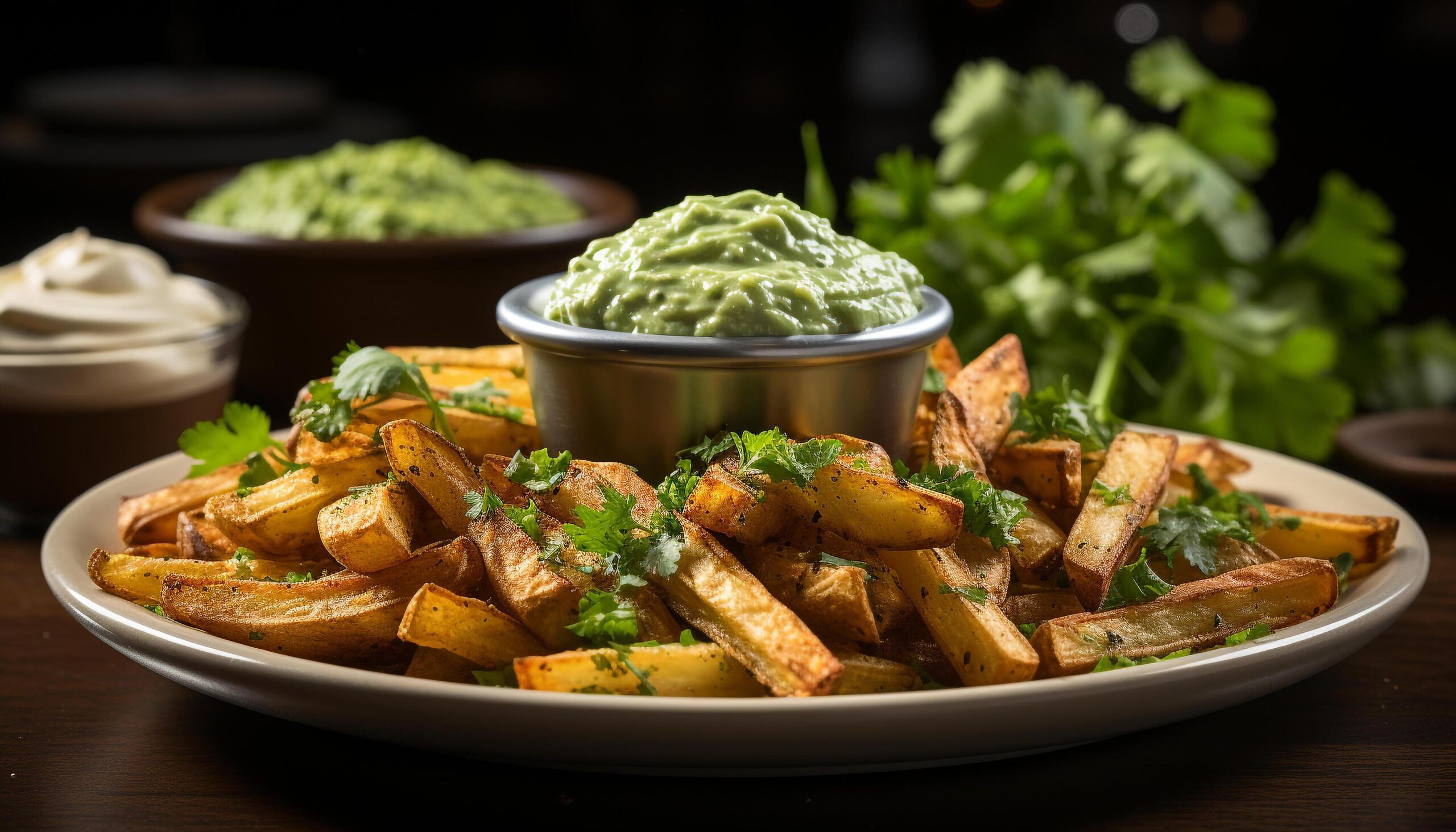 Ai-generated-freshly-cooked-gourmet-meal-on-wooden-plate-healthy-vegetarian-option-generated-by-ai-free-photo