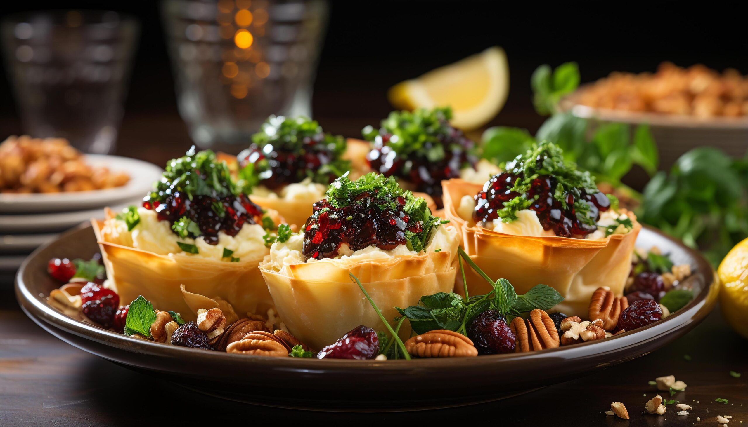 Ai-generated-freshness-and-indulgence-on-a-rustic-wood-table-gourmet-meal-generated-by-ai-free-photo