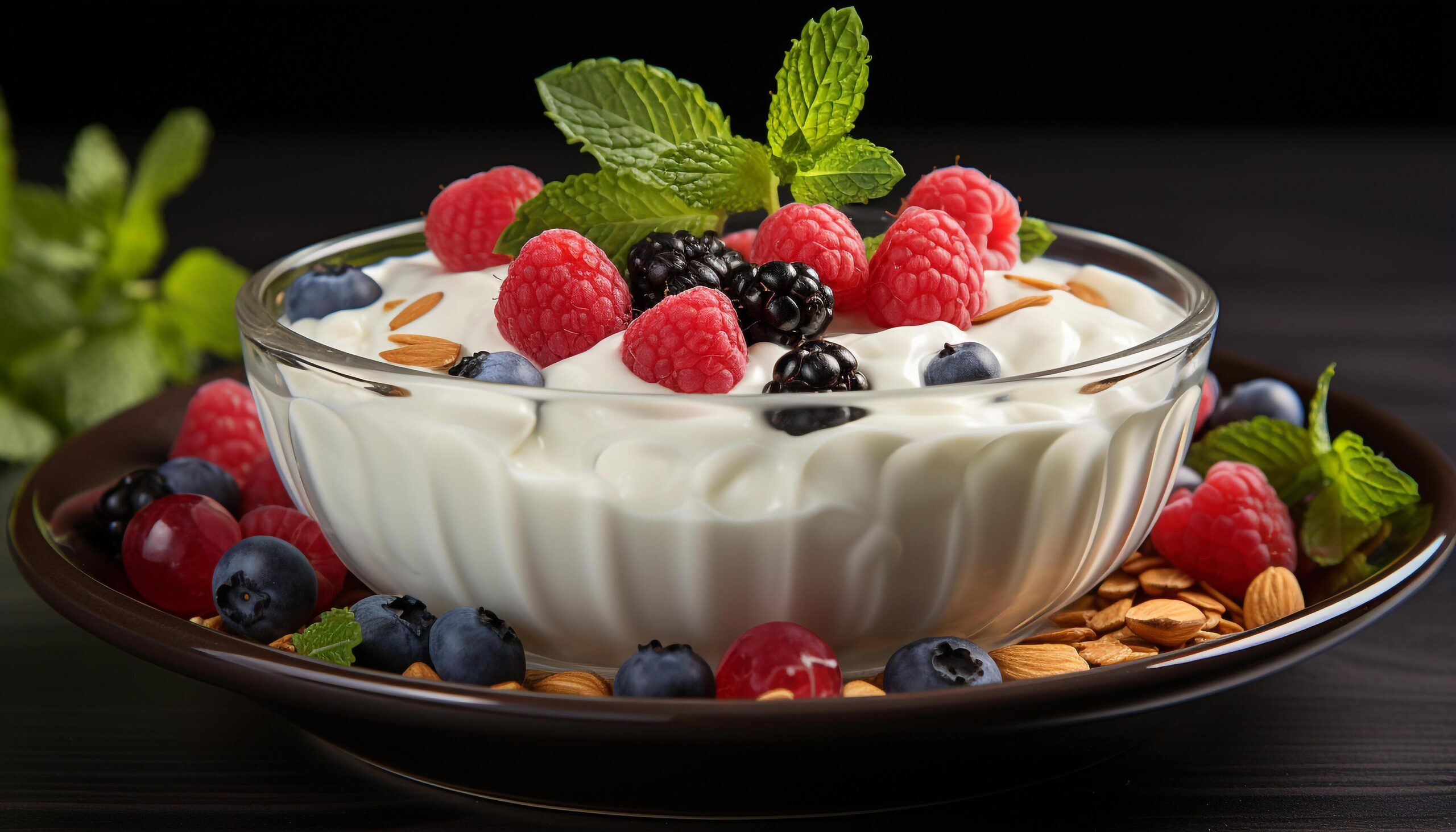 Ai-generated-freshness-and-sweetness-in-a-bowl-of-raspberry-blueberry-parfait-generated-by-ai-free-photo