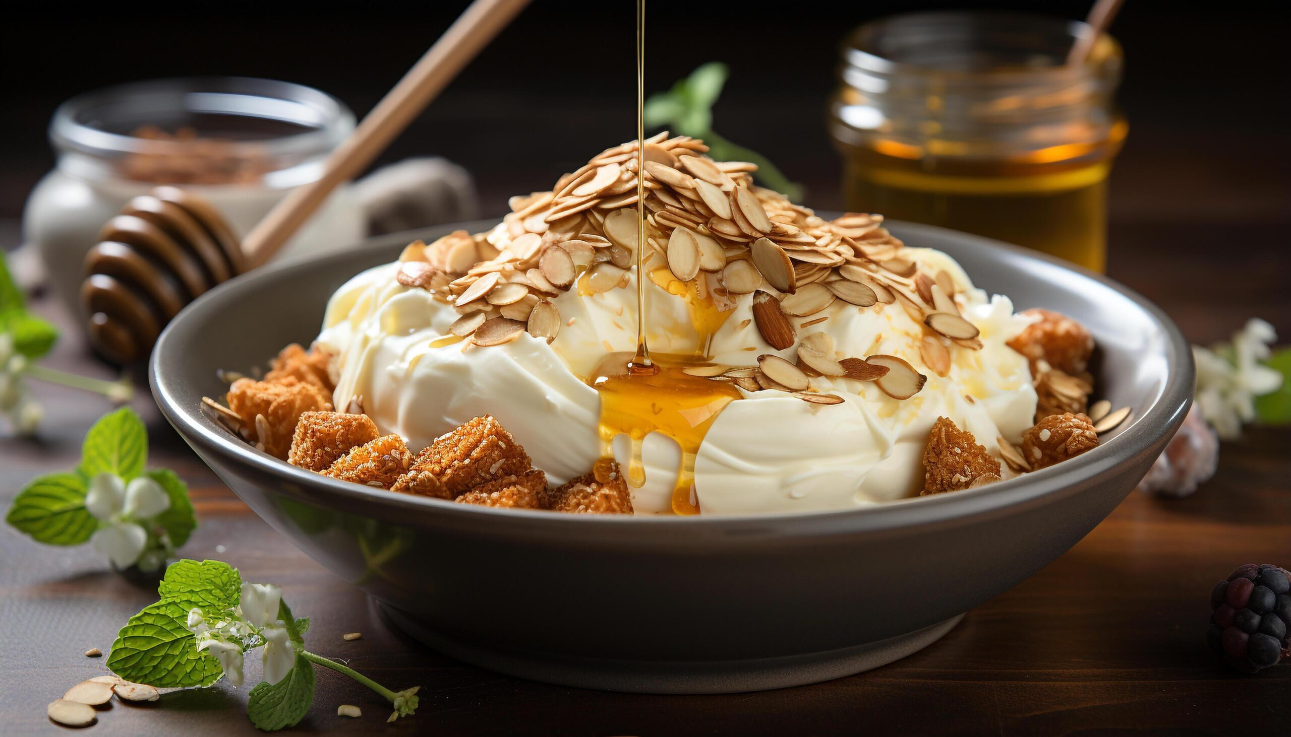 Ai-generated-freshness-and-sweetness-on-a-wooden-table-homemade-gourmet-dessert-generated-by-ai-free-photo
