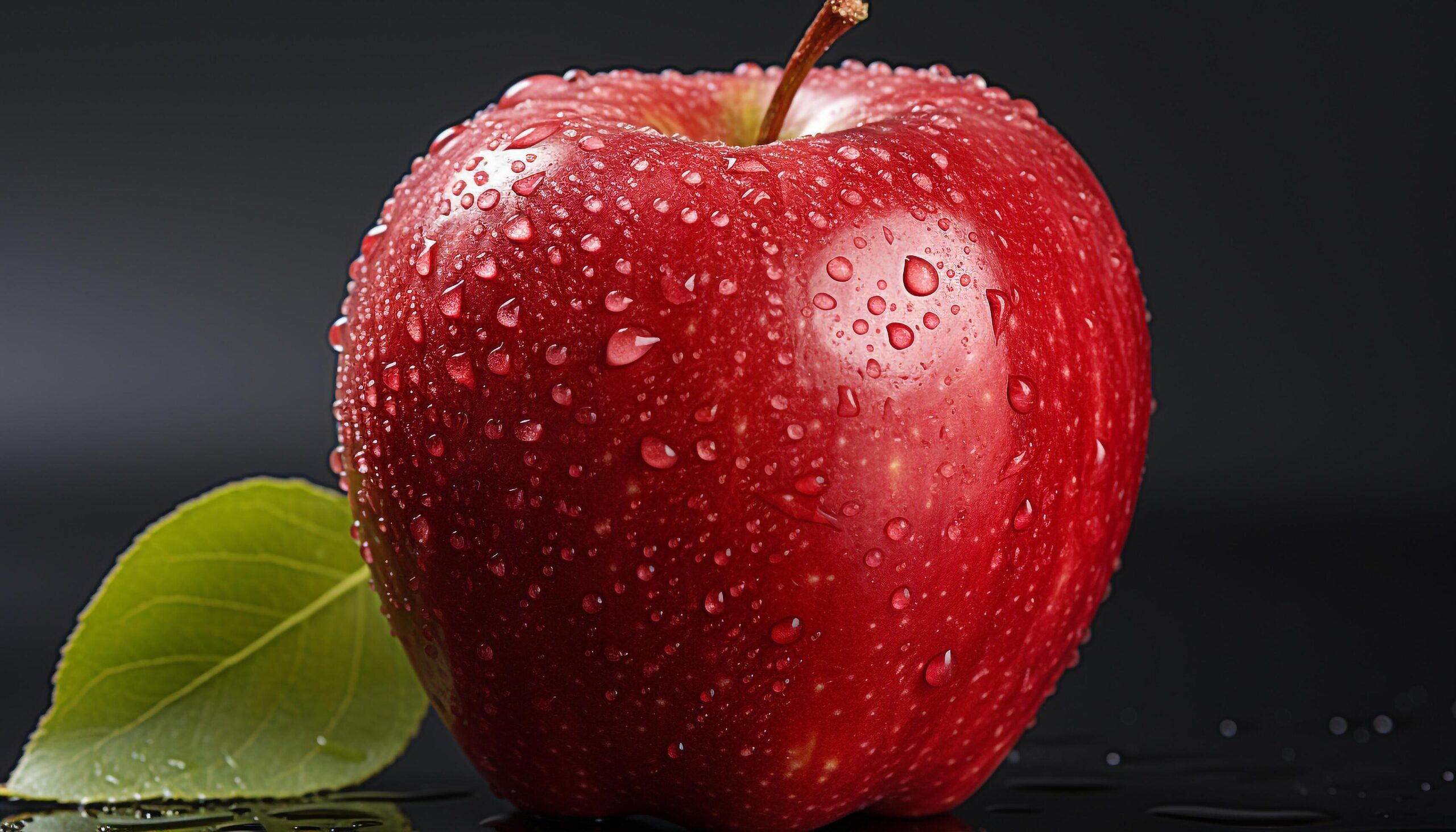 Ai-generated-freshness-drops-from-wet-apple-nature-healthy-eating-snack-generated-by-ai-free-photo