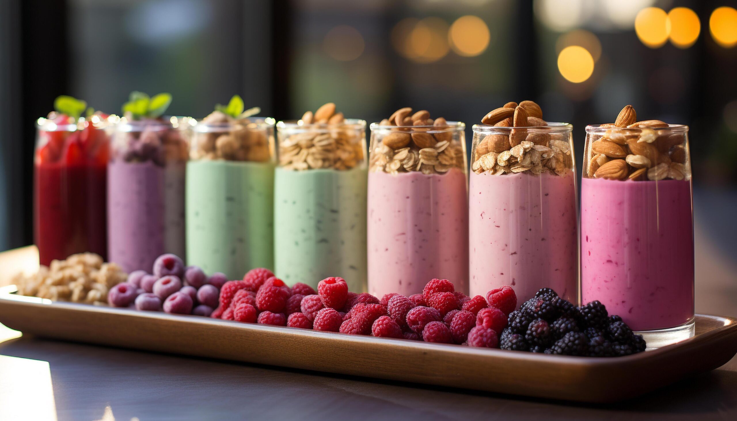 Ai-generated-freshness-in-a-bowl-raspberry-blueberry-chocolate-milkshake-generated-by-ai-free-photo