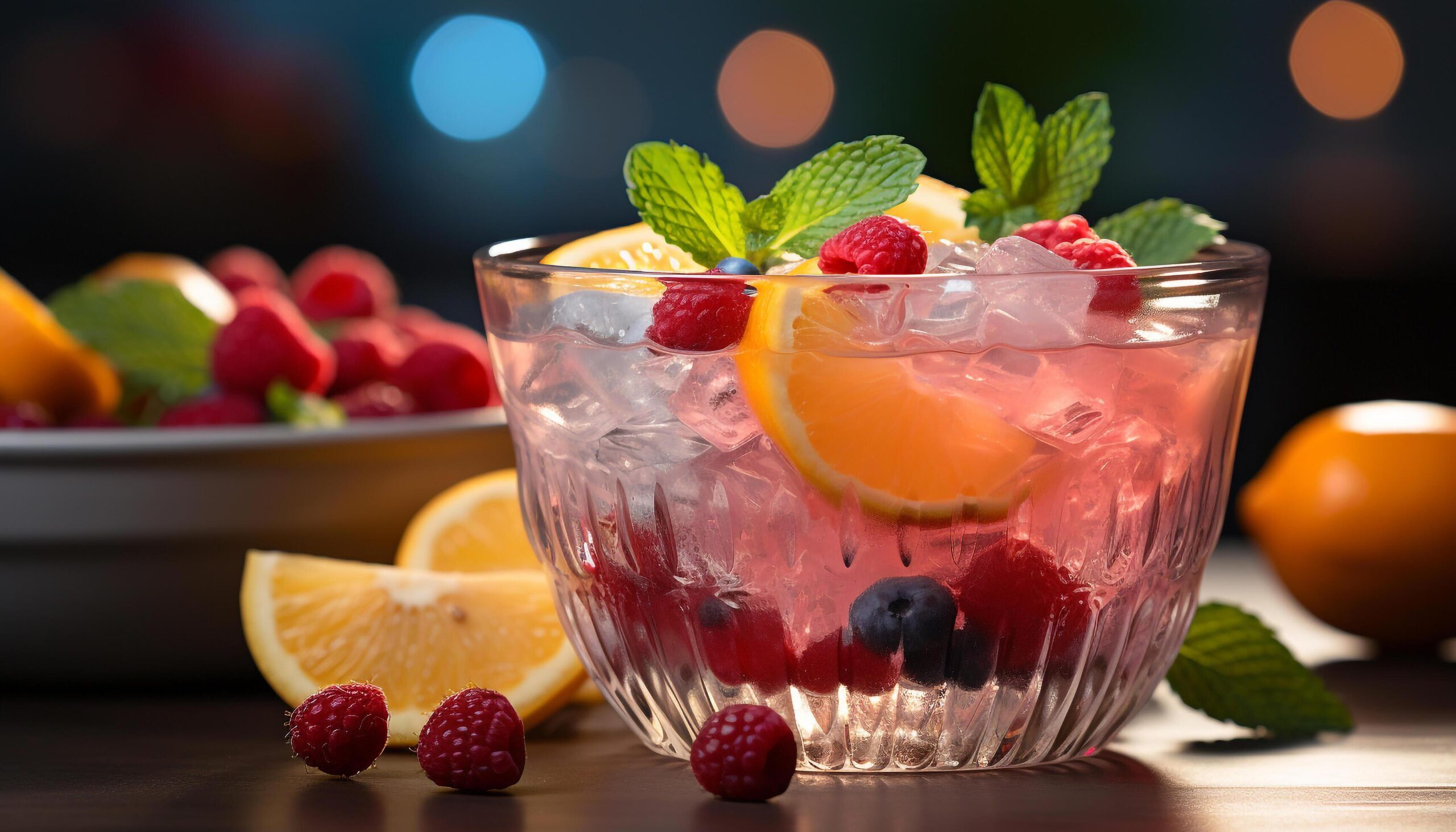 Ai-generated-freshness-in-a-glass-raspberry-cocktail-mint-leaf-summer-generated-by-ai-free-photo