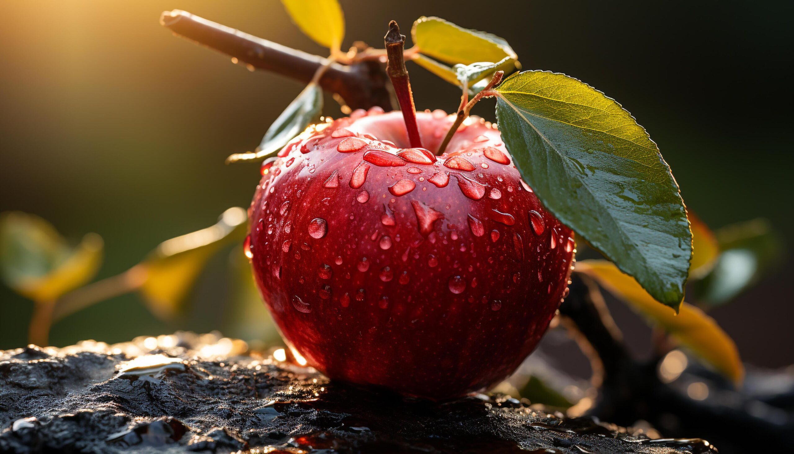 Ai-generated-freshness-of-nature-ripe-apple-wet-with-dew-generated-by-ai-free-photo