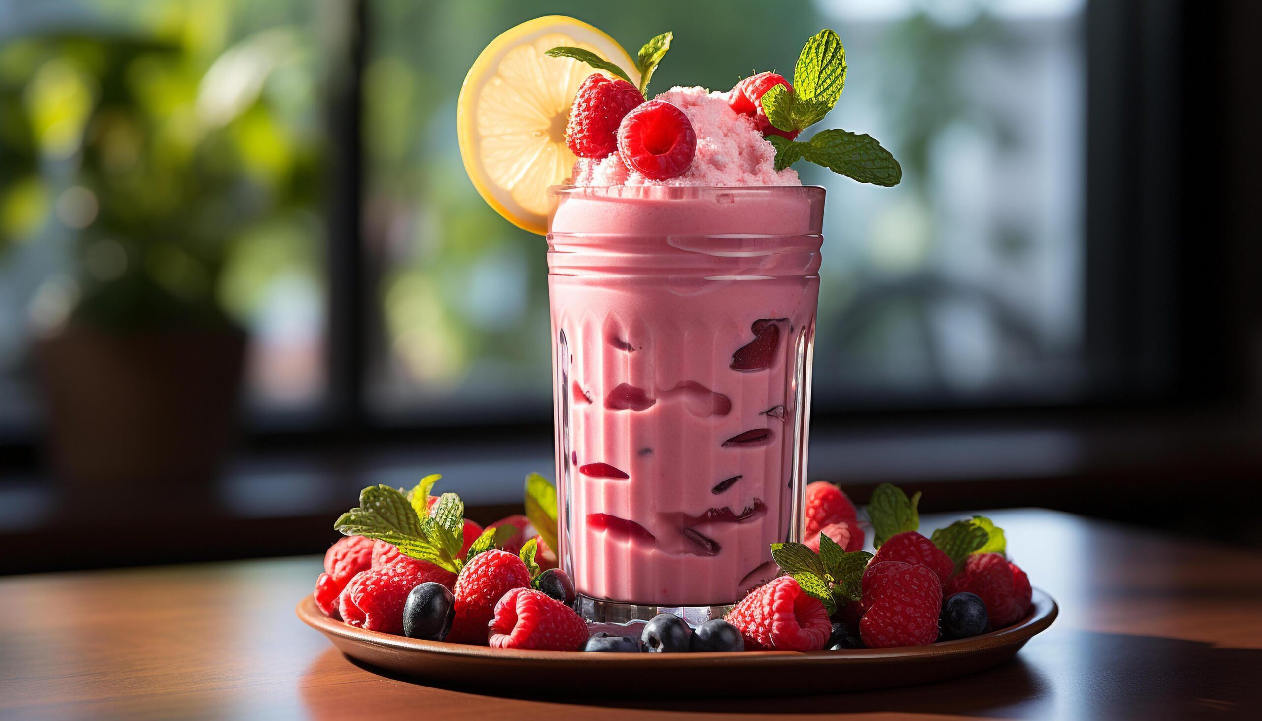Ai-generated-freshness-of-summer-berries-on-wooden-table-refreshing-drink-generated-by-ai-free-photo