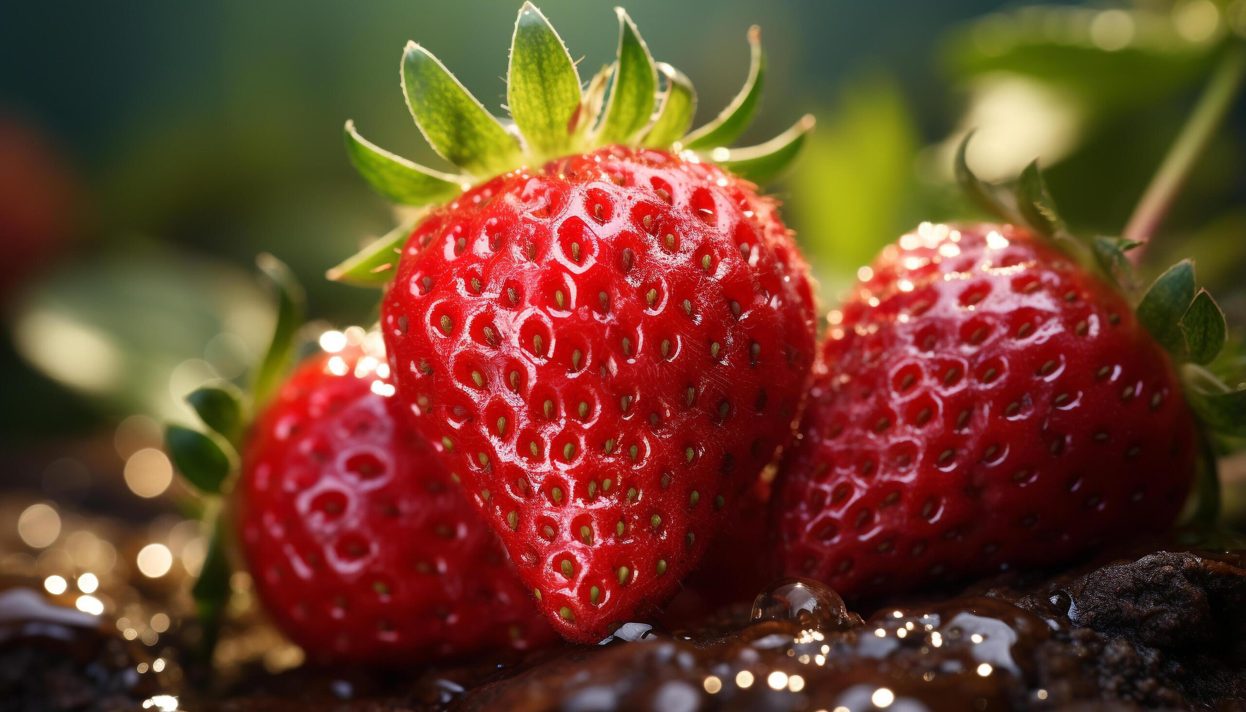 Ai-generated-freshness-of-summer-juicy-ripe-strawberry-dessert-on-green-leaf-generated-by-ai-free-photo