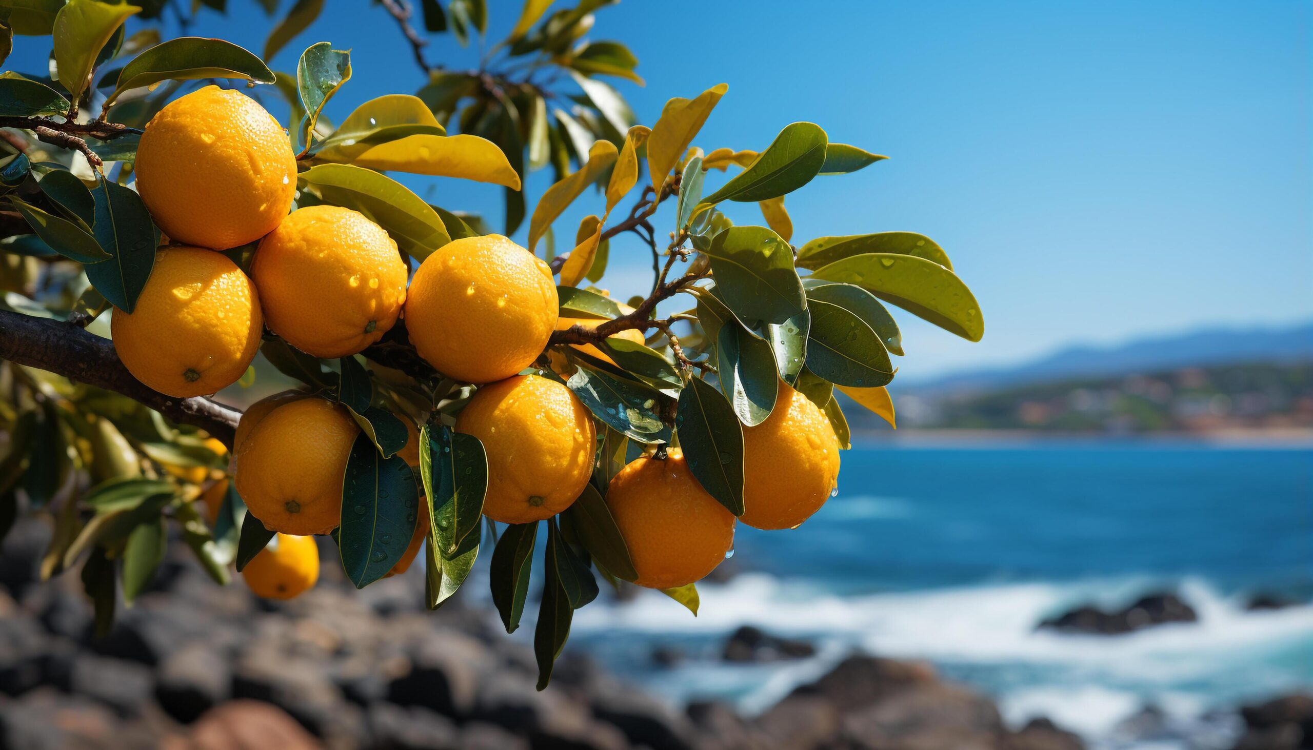 Ai-generated-freshness-of-summer-ripe-citrus-fruit-on-green-tree-generated-by-ai-free-photo
