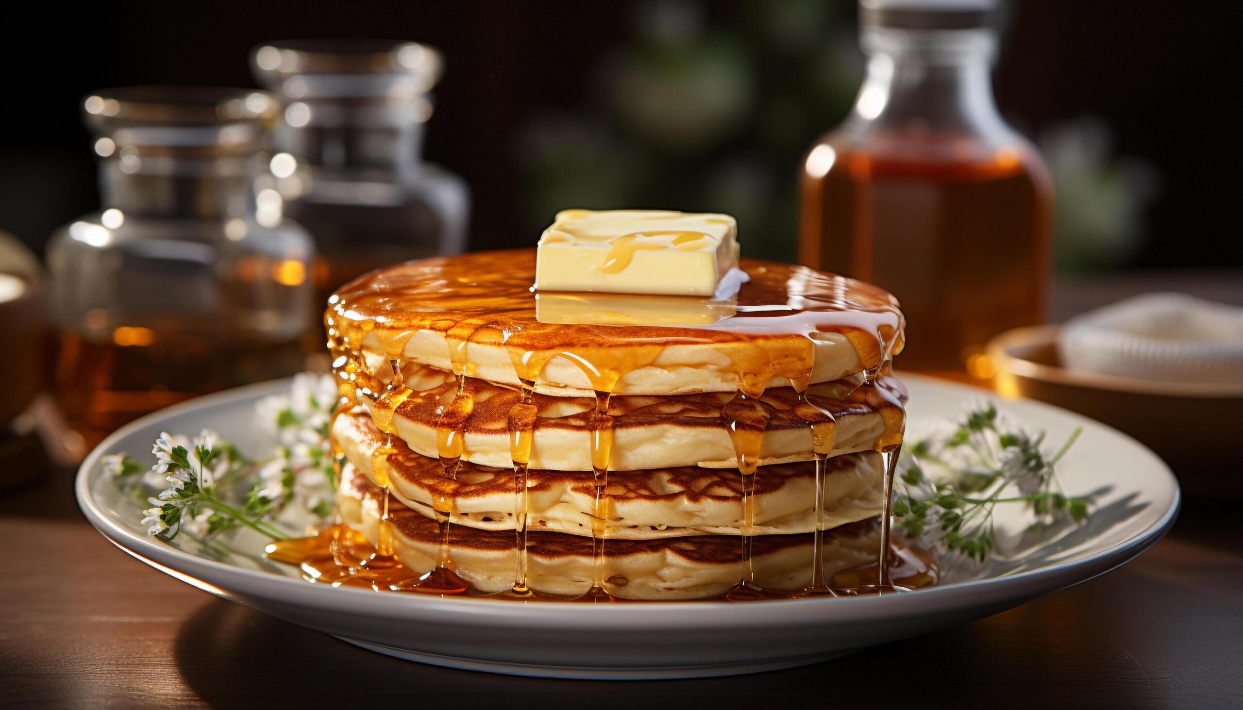 Ai-generated-freshness-on-a-plate-homemade-pancakes-with-honey-and-fruit-generated-by-ai-free-photo