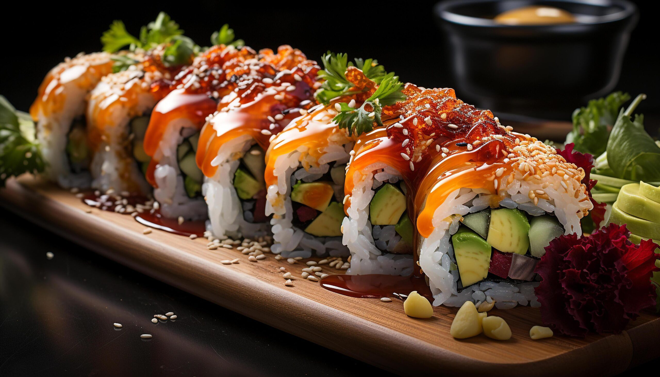 Ai-generated-freshness-on-plate-gourmet-seafood-meal-healthy-eating-japanese-culture-generated-by-ai-free-photo