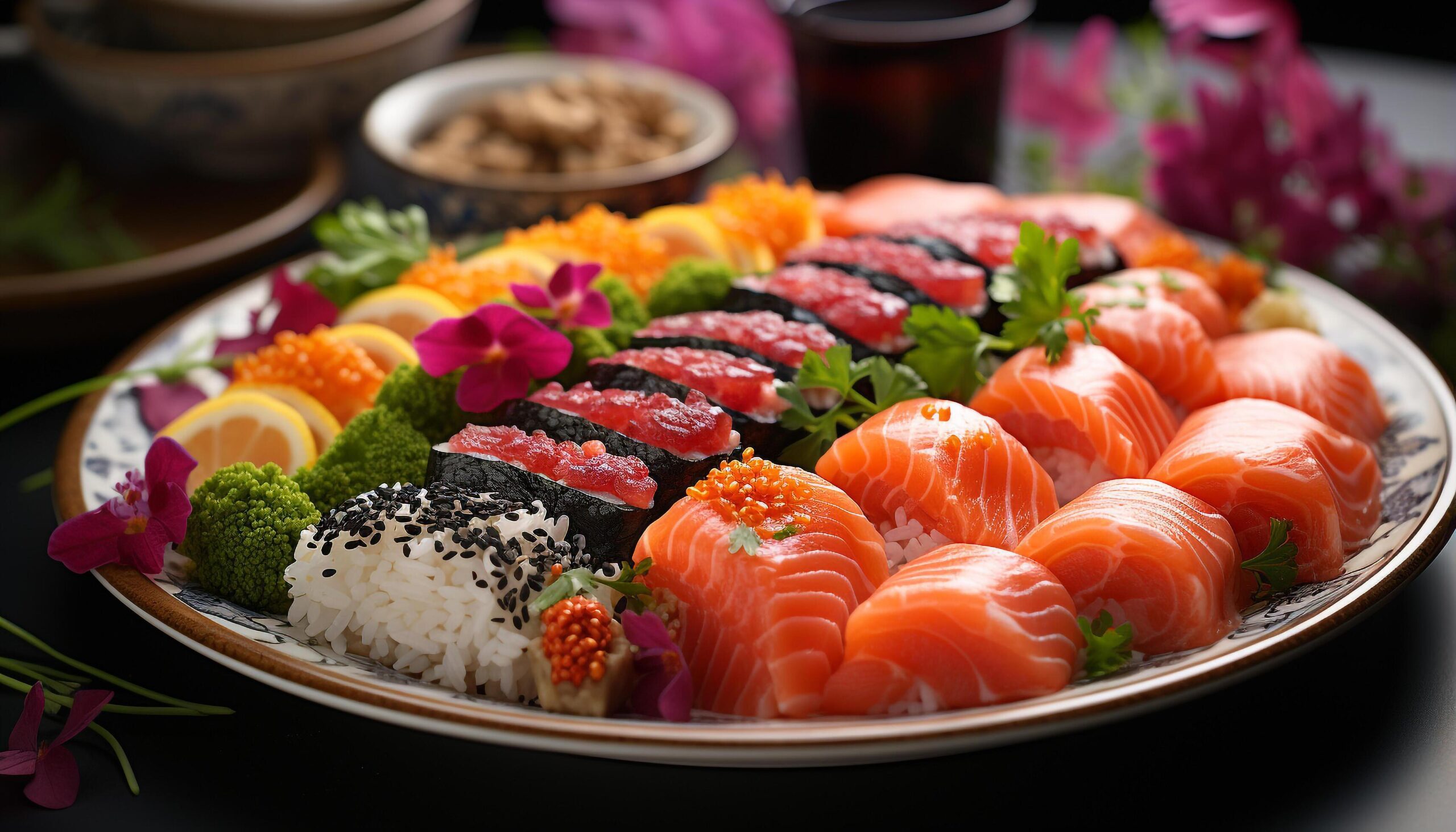 Ai-generated-freshness-on-plate-seafood-sashimi-nigiri-maki-sushi-avocado-generated-by-ai-free-photo